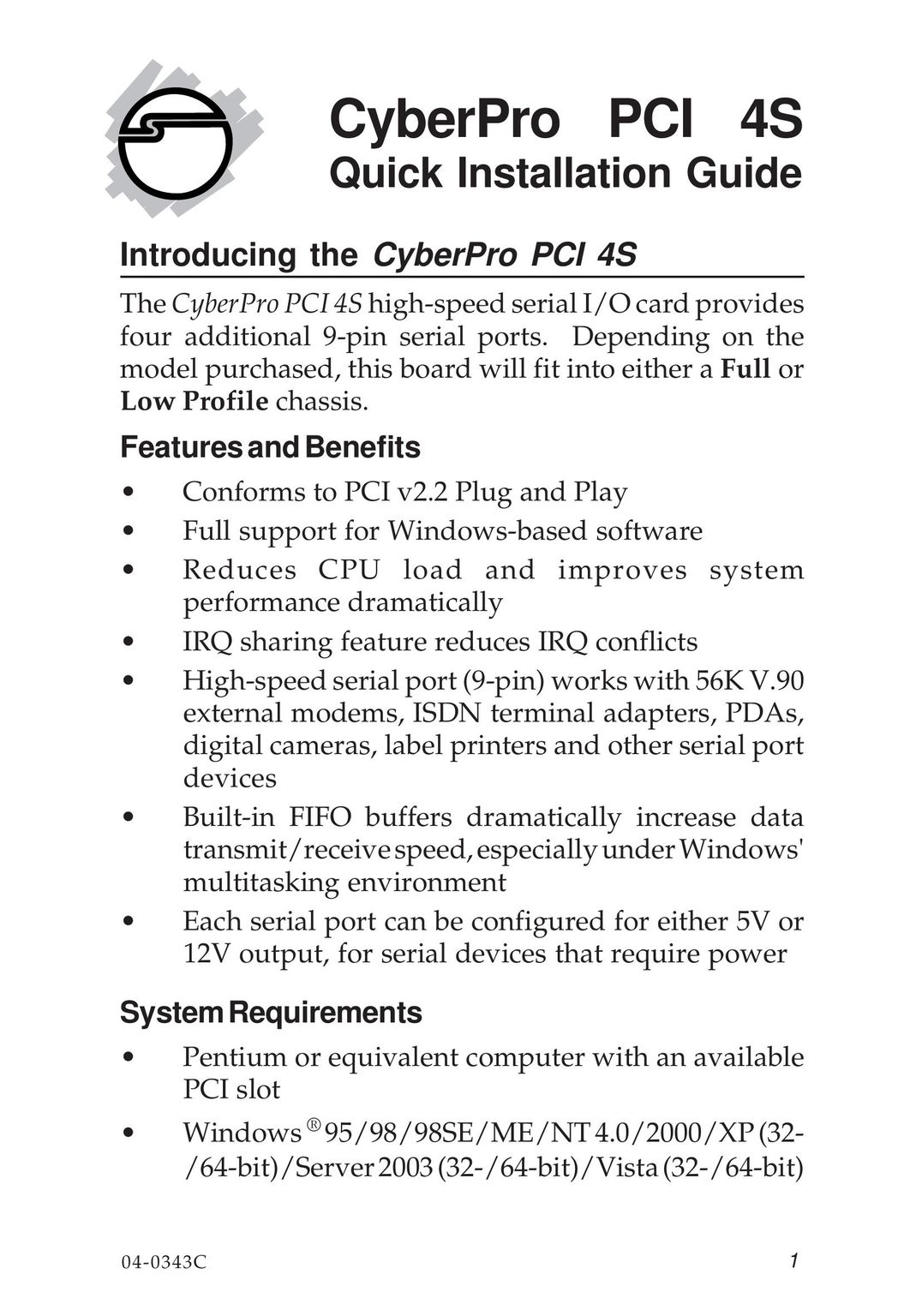 SIIG 04-0343C Computer Hardware User Manual