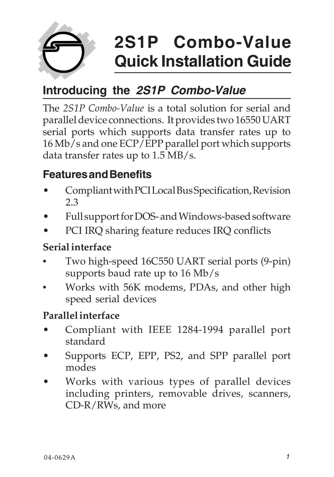 SIIG 04-0629A Computer Hardware User Manual