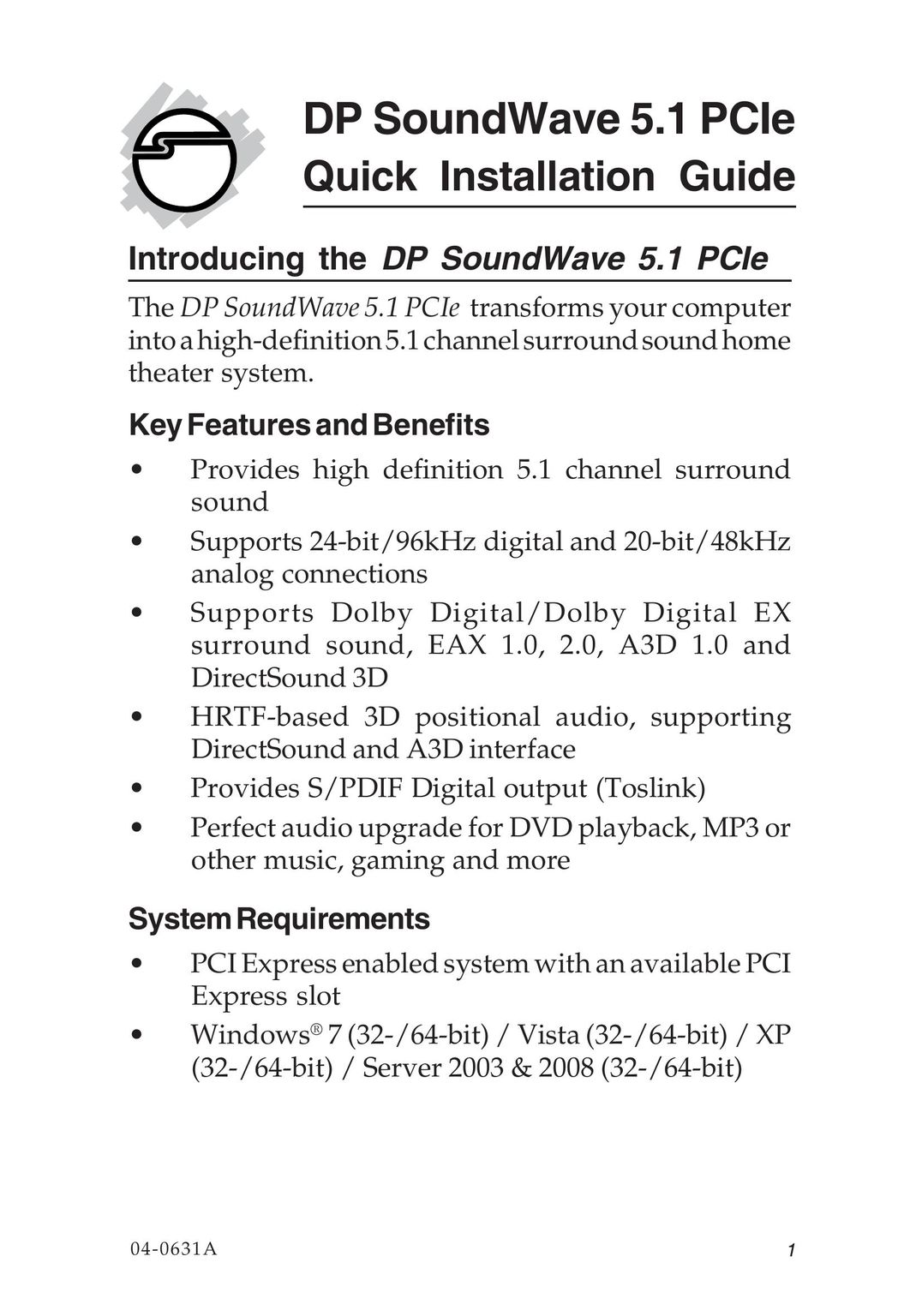 SIIG 04-0631A Computer Hardware User Manual