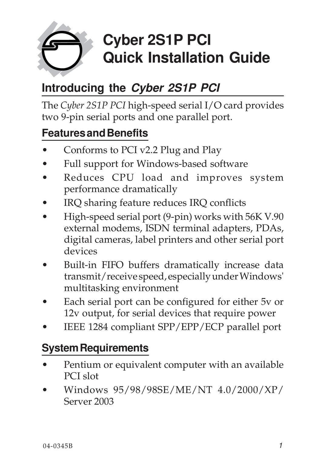 SIIG 2S1P Computer Hardware User Manual