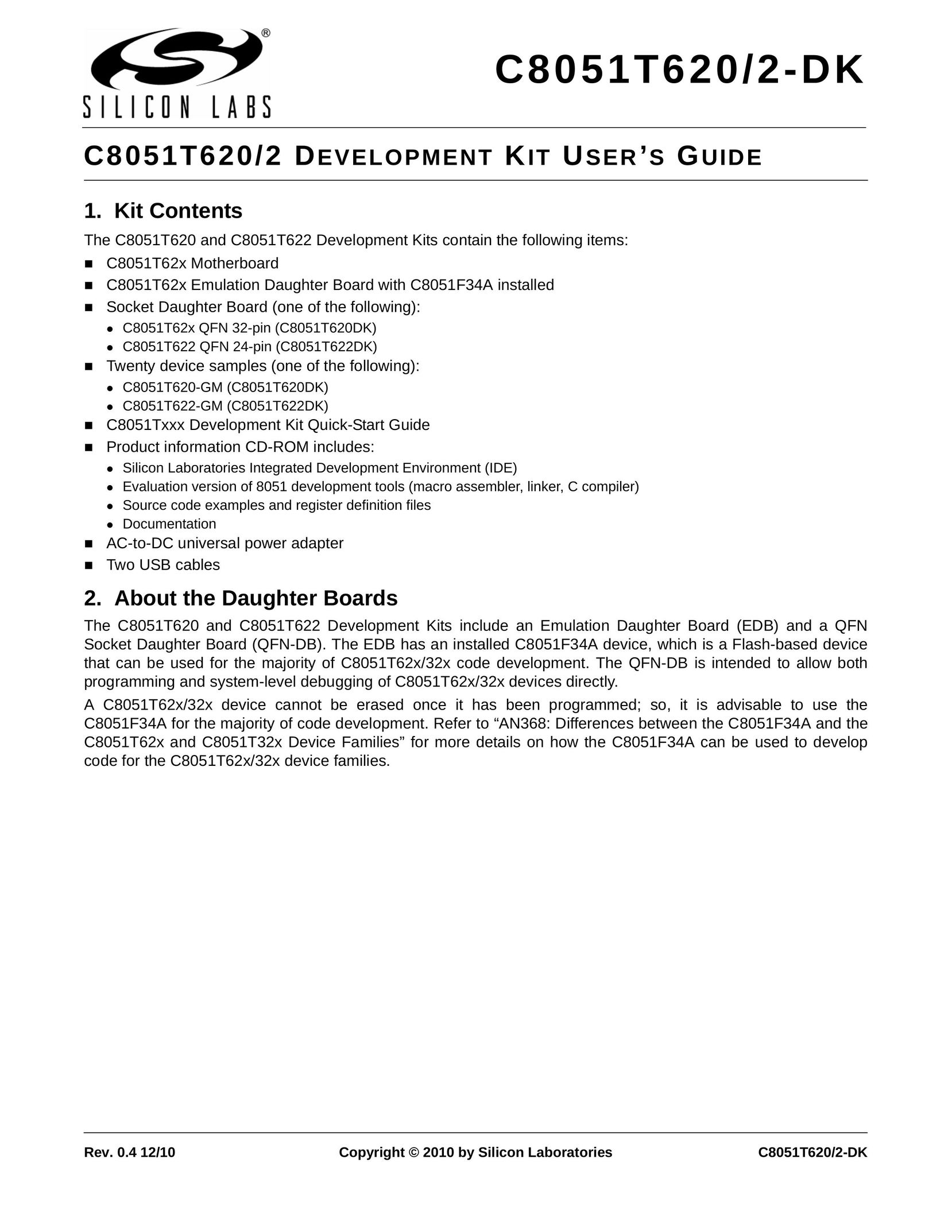 Silicon Laboratories C8051T620/2-DK Computer Hardware User Manual