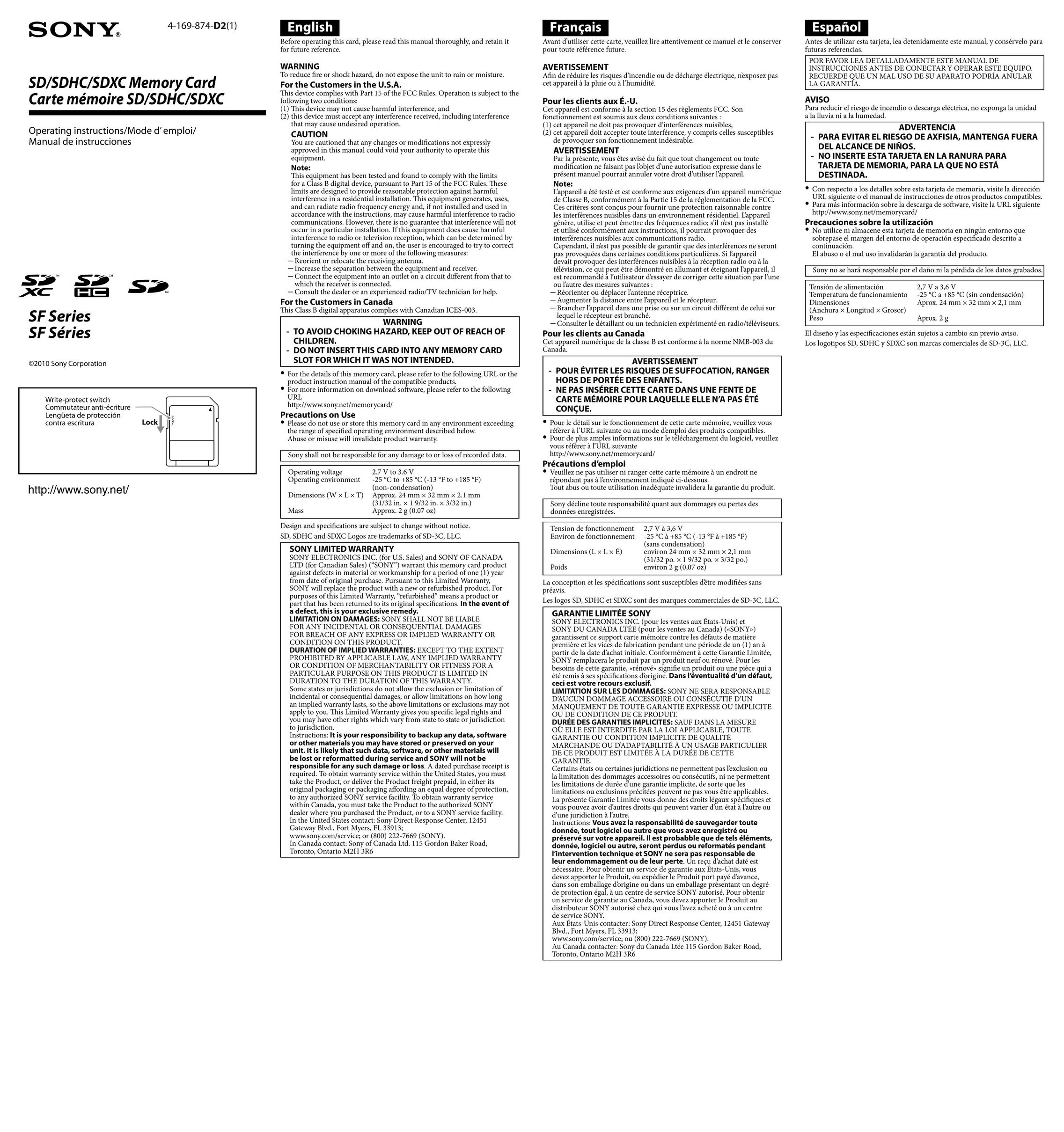 Sony SF32UY Computer Hardware User Manual