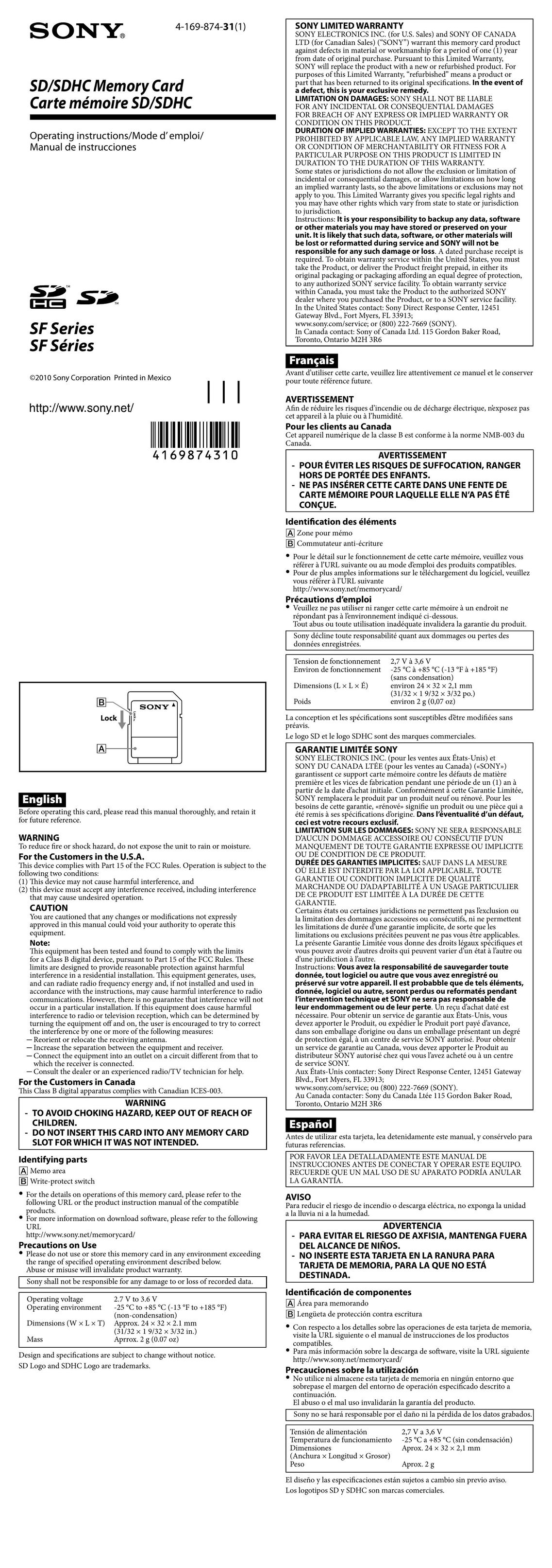 Sony SF4N4TQ2 Computer Hardware User Manual