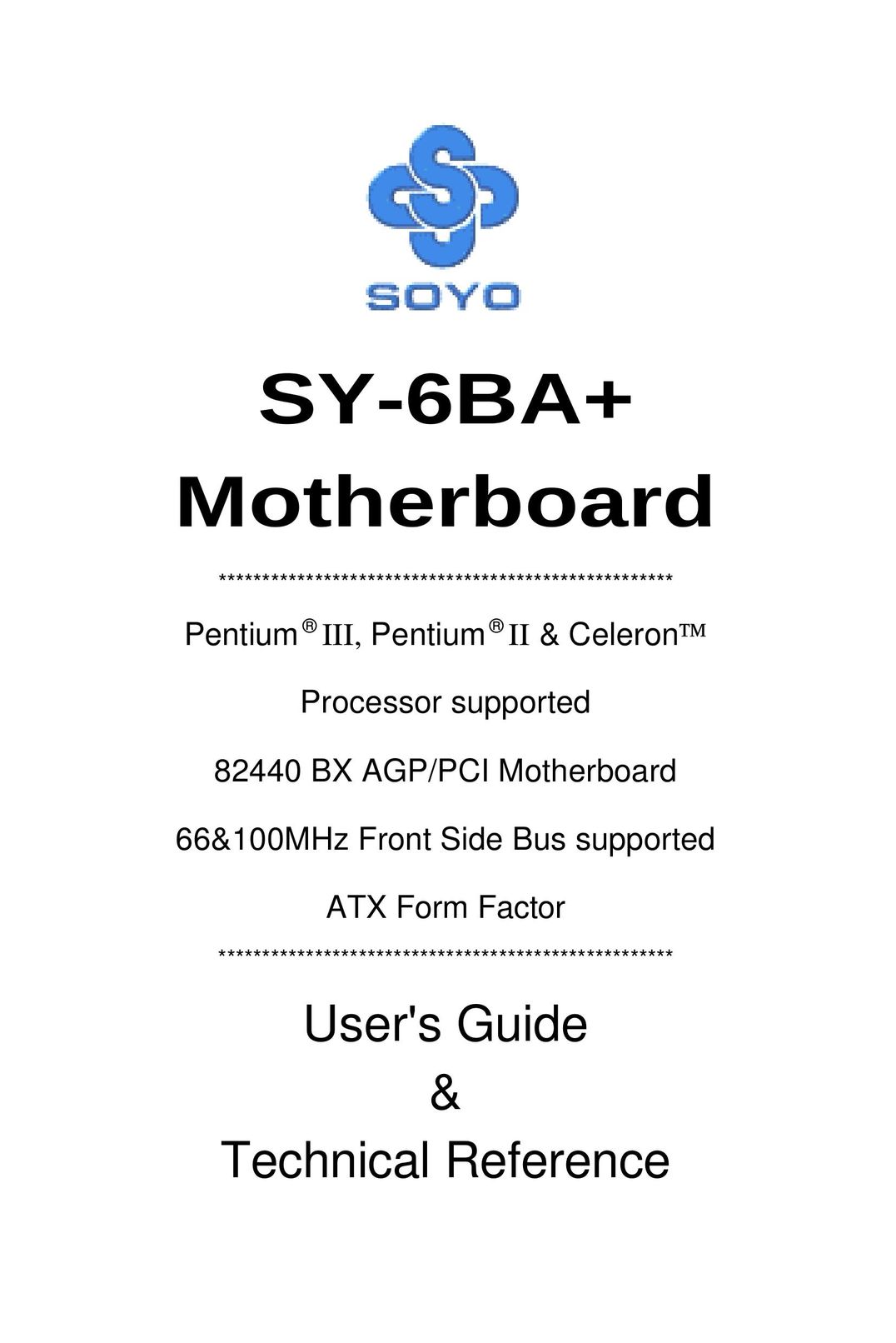 SOYO SY-6BA+ Computer Hardware User Manual