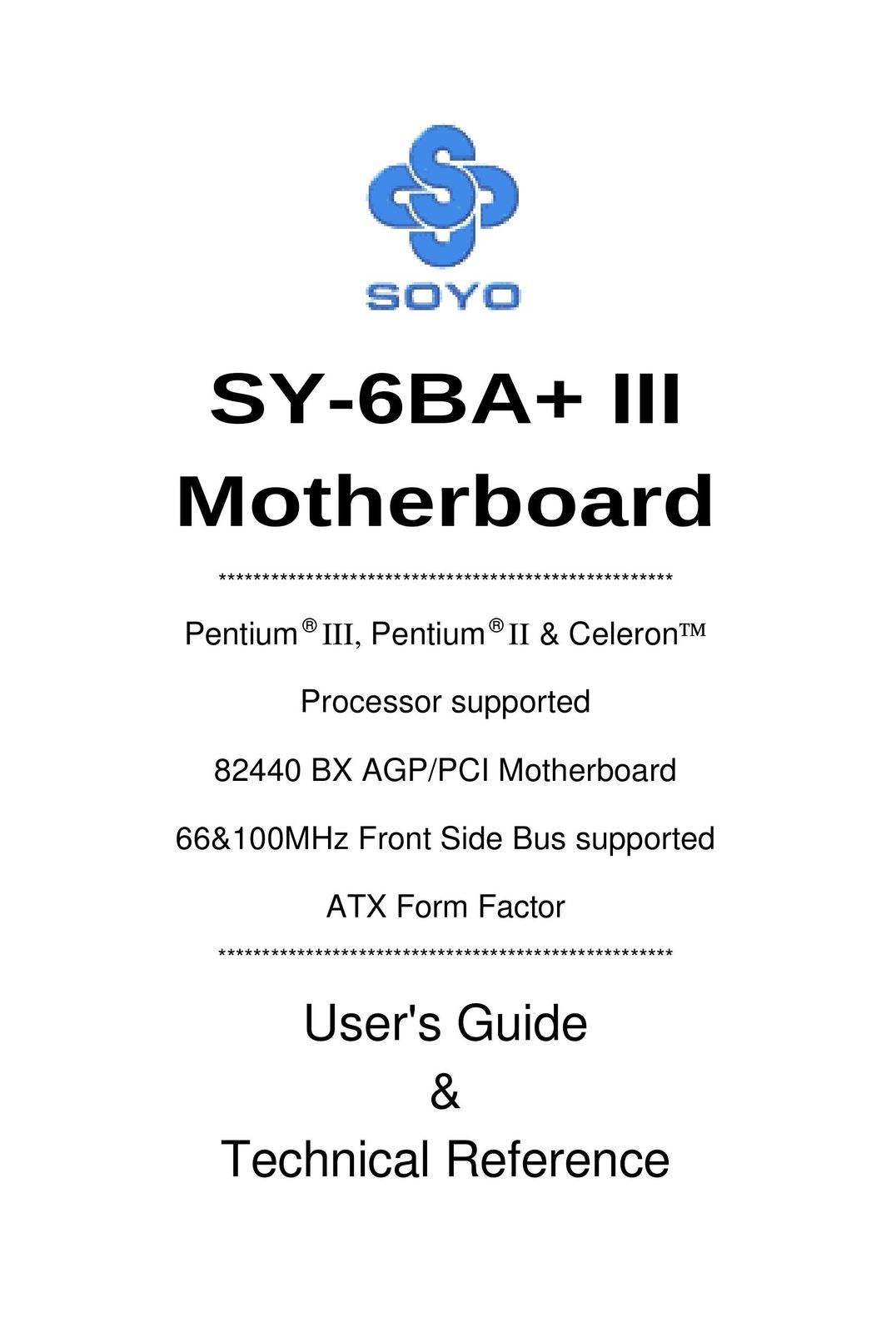 SOYO SY-6BA+ III Computer Hardware User Manual