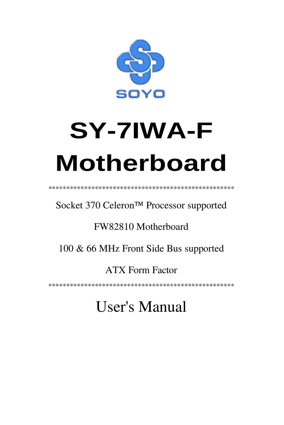 SOYO SY-7IWA-F Computer Hardware User Manual