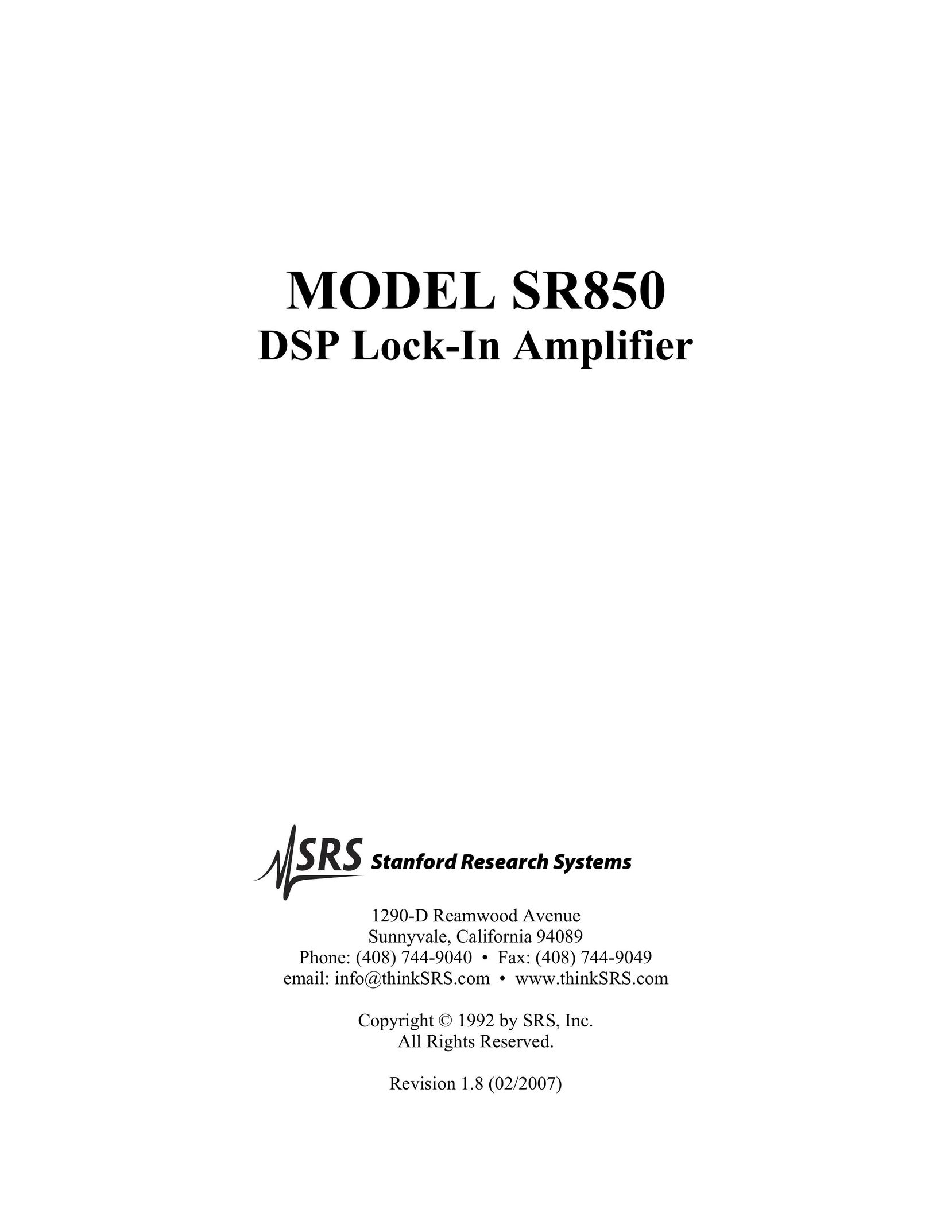 SRS Labs SR850 Computer Hardware User Manual