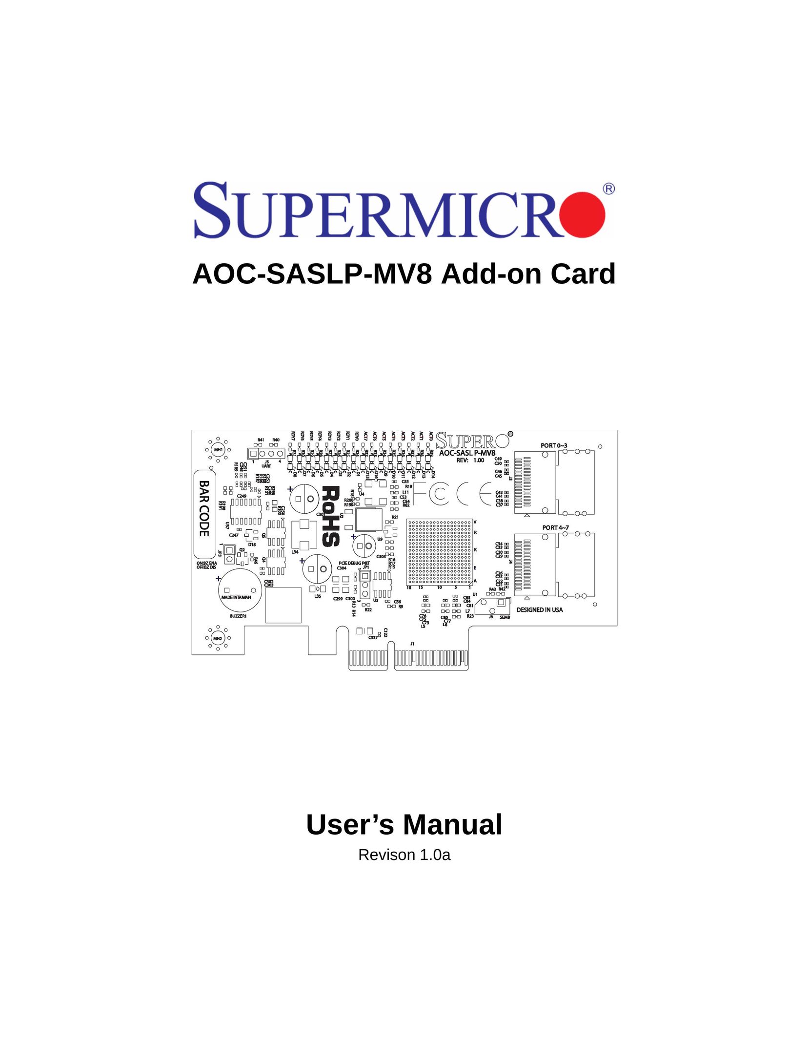 SUPER MICRO Computer AOC-SASLP-MV8 Computer Hardware User Manual