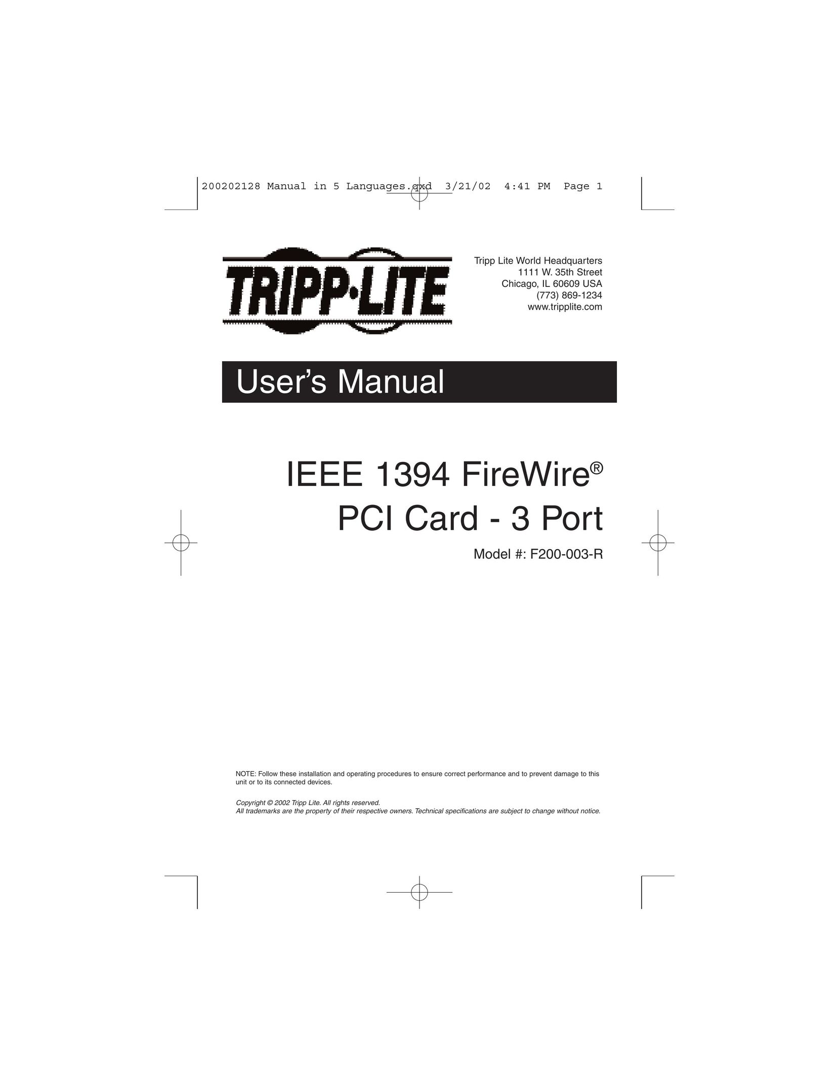 Tripp Lite F200-003-R Computer Hardware User Manual