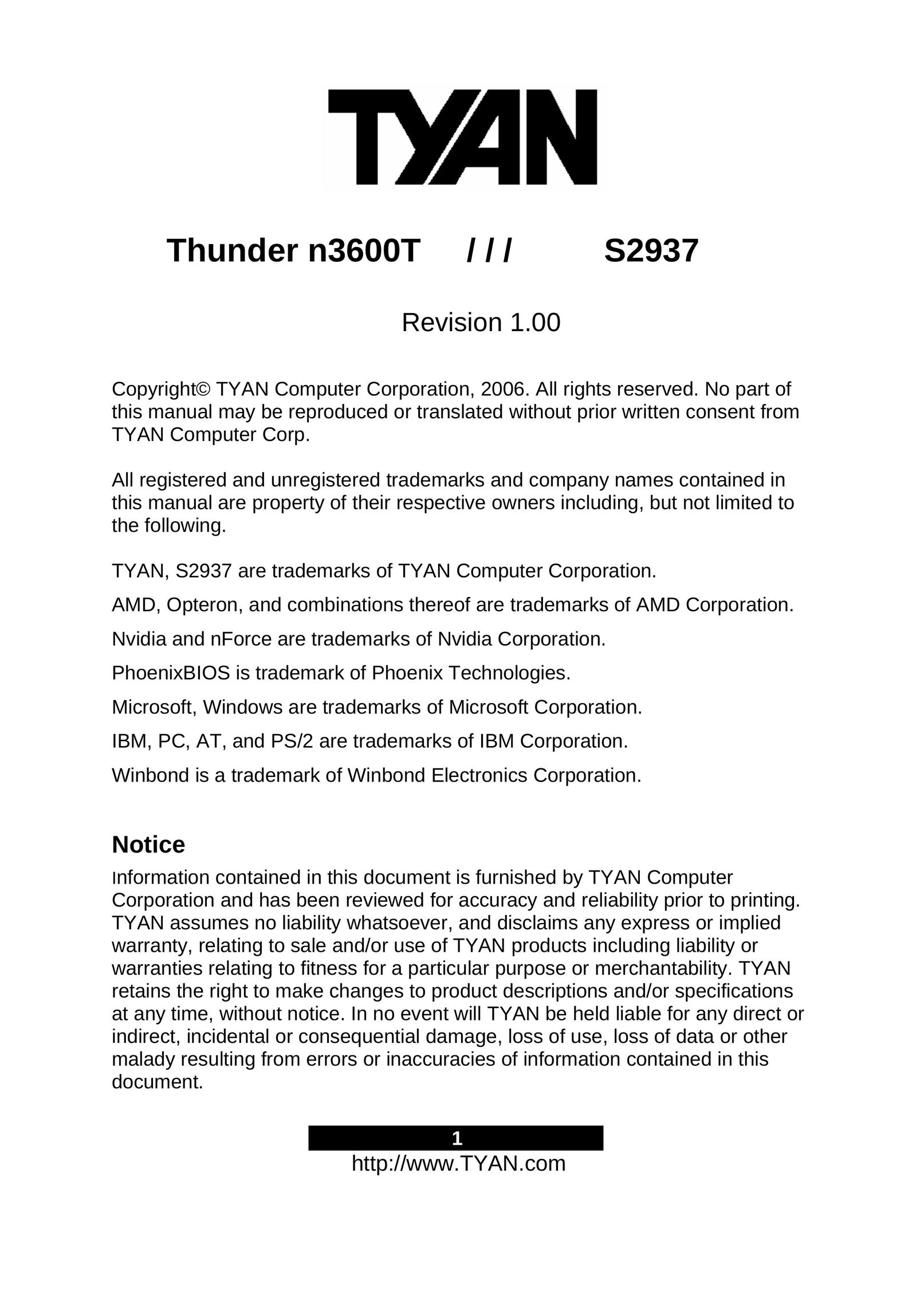 Tyan Computer S2937 Computer Hardware User Manual