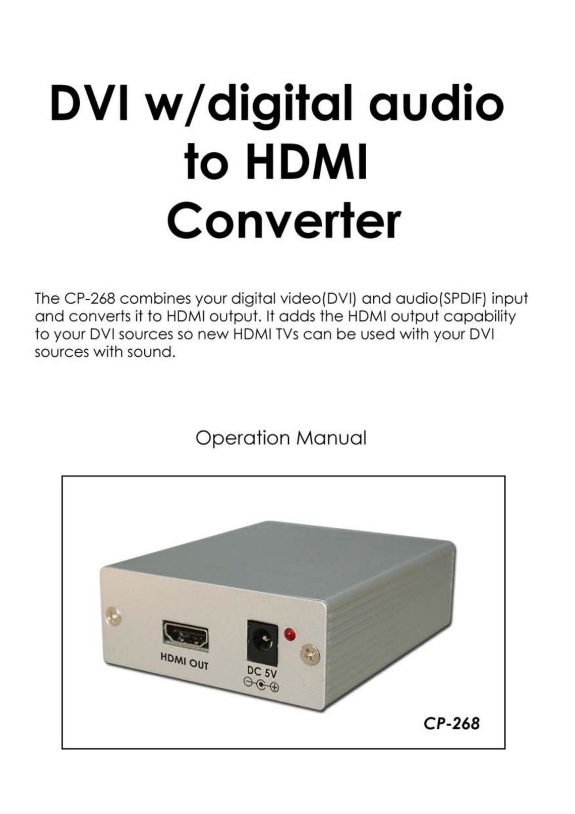 Video Products DVI-HDMI-CNVTR Computer Hardware User Manual