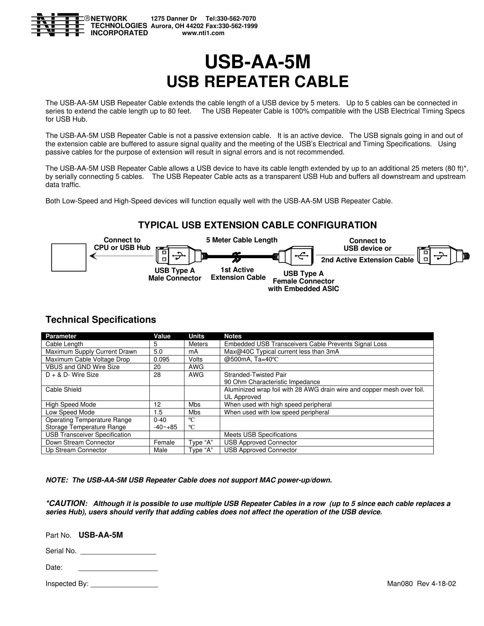Video Products USB-AA-5M Computer Hardware User Manual