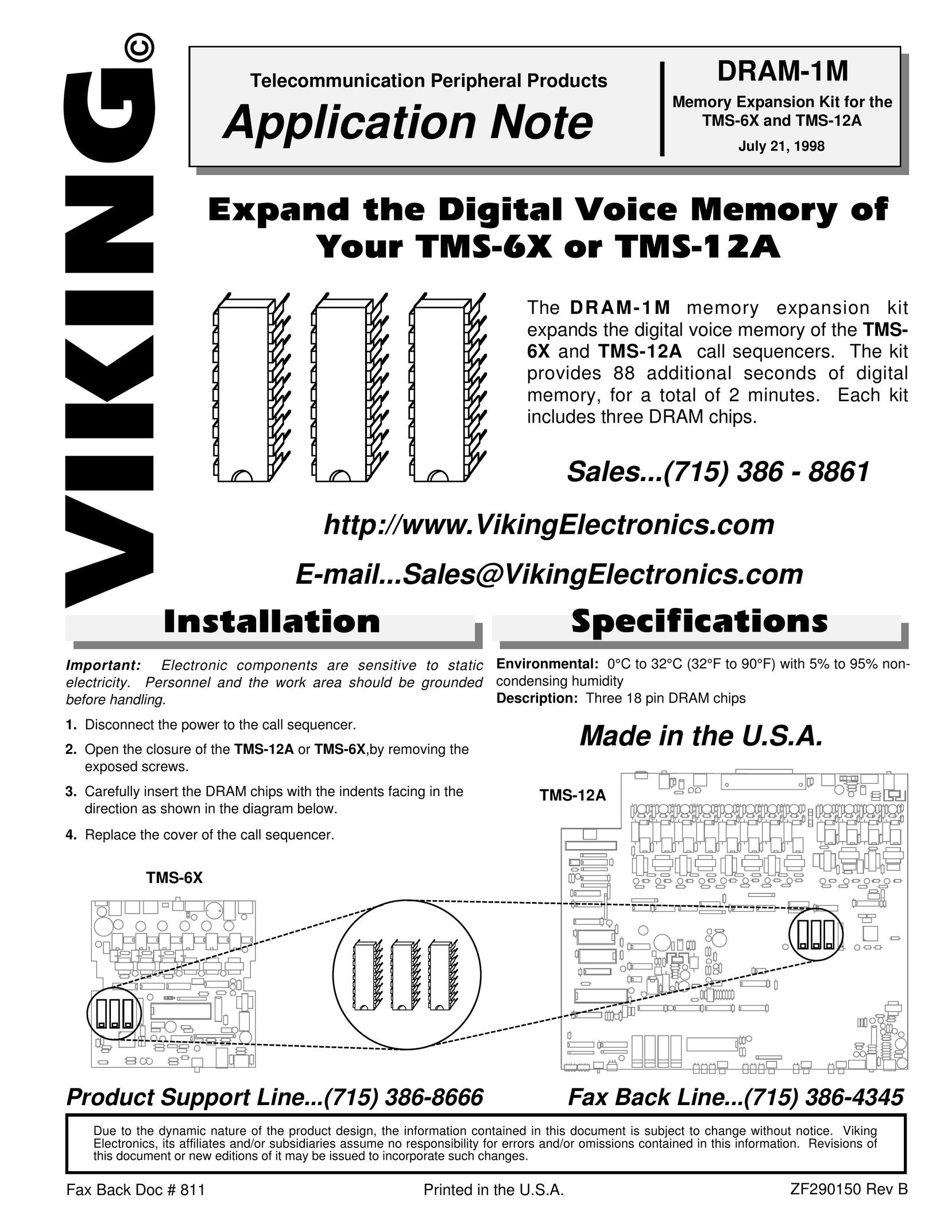 Viking DRAM-1M Computer Hardware User Manual