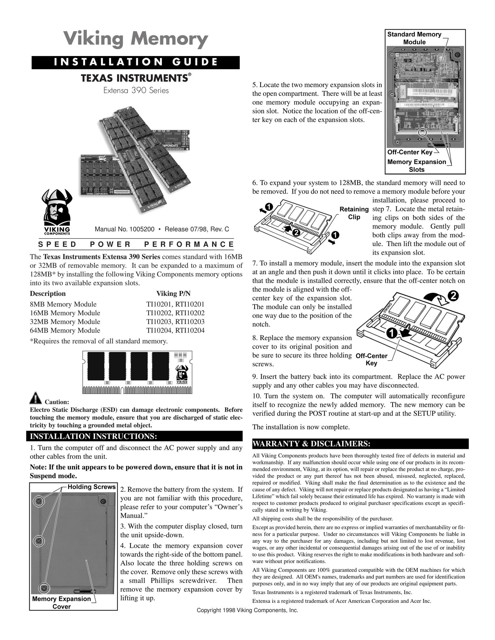 Viking TI10201 Computer Hardware User Manual