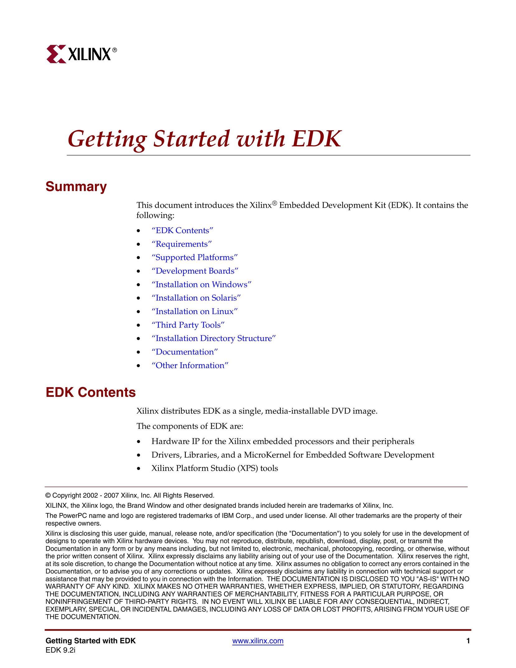 Xilinx EDK 9.2I Computer Hardware User Manual