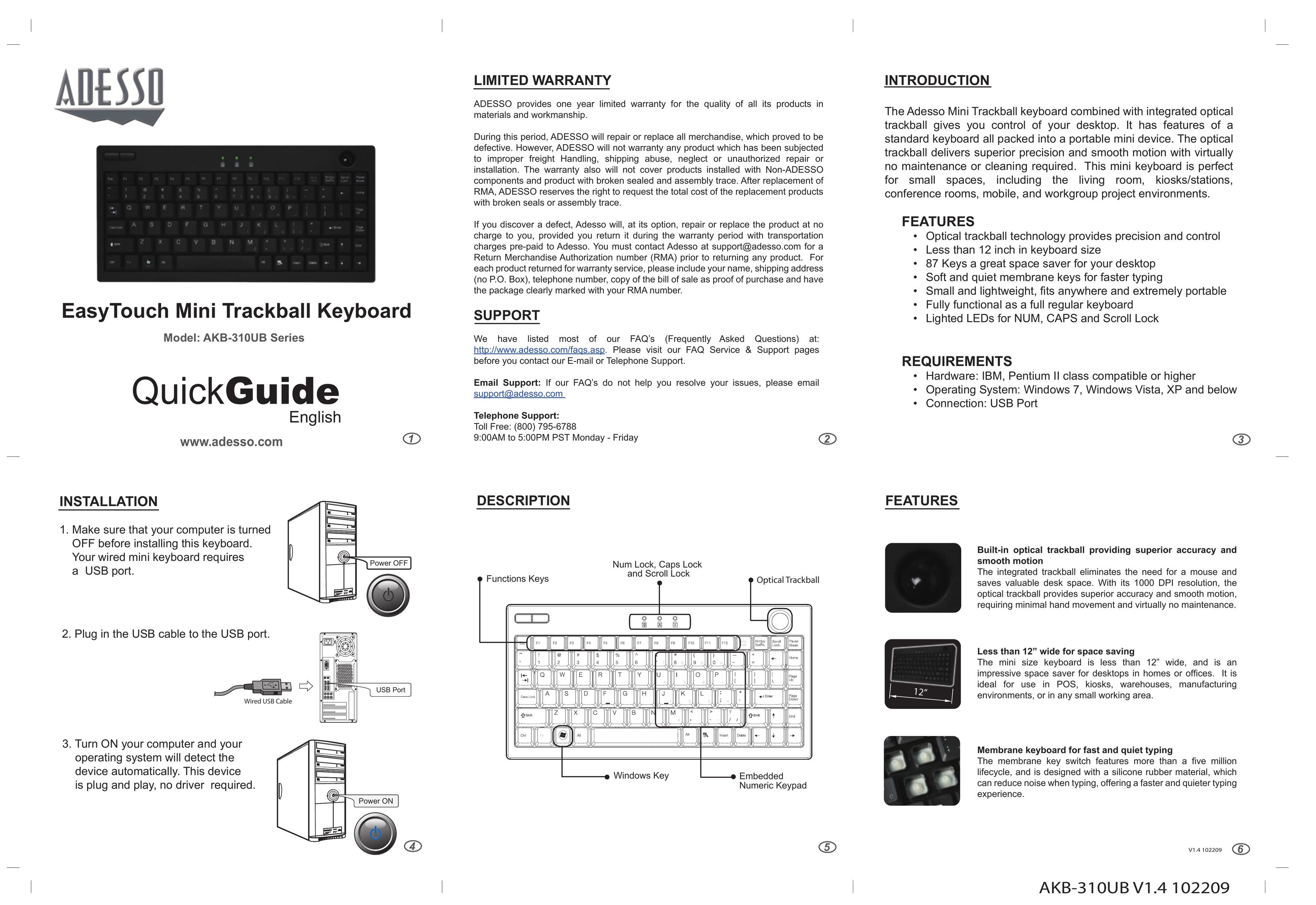 Adesso AKB-310UB Computer Keyboard User Manual
