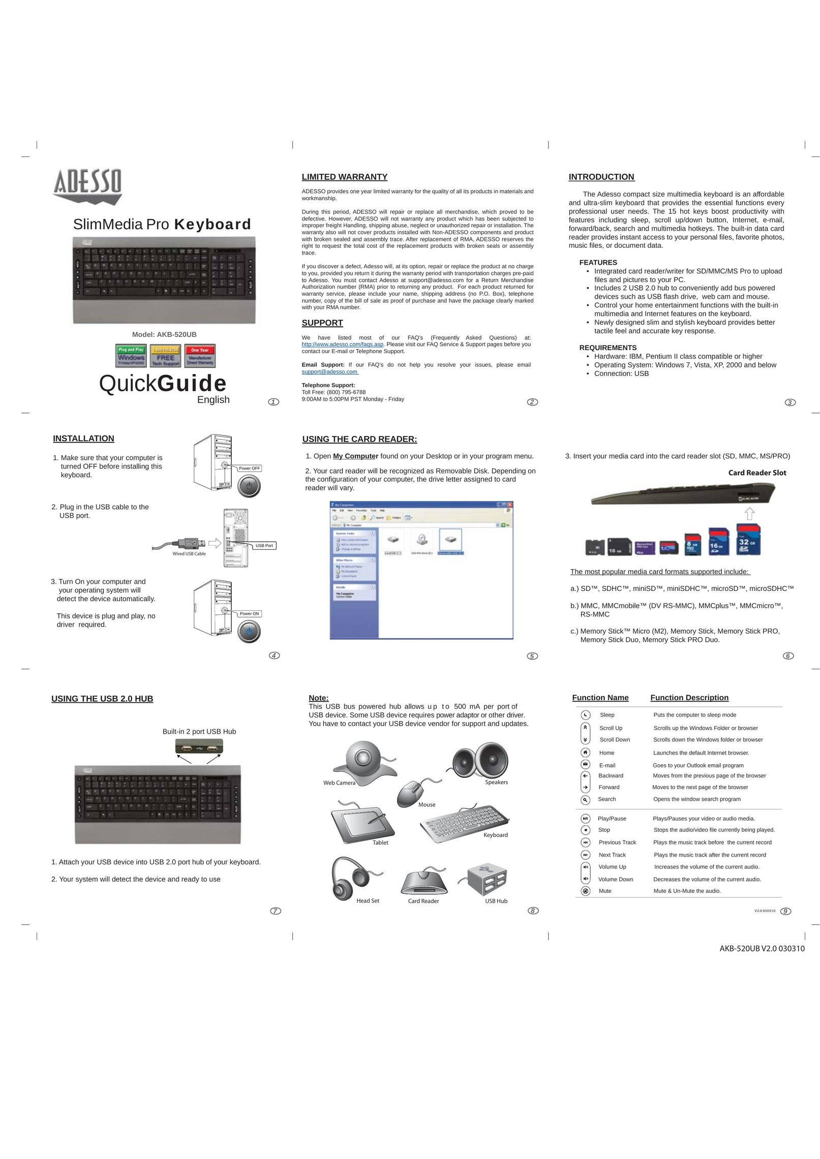 Adesso AKB-520UB Computer Keyboard User Manual
