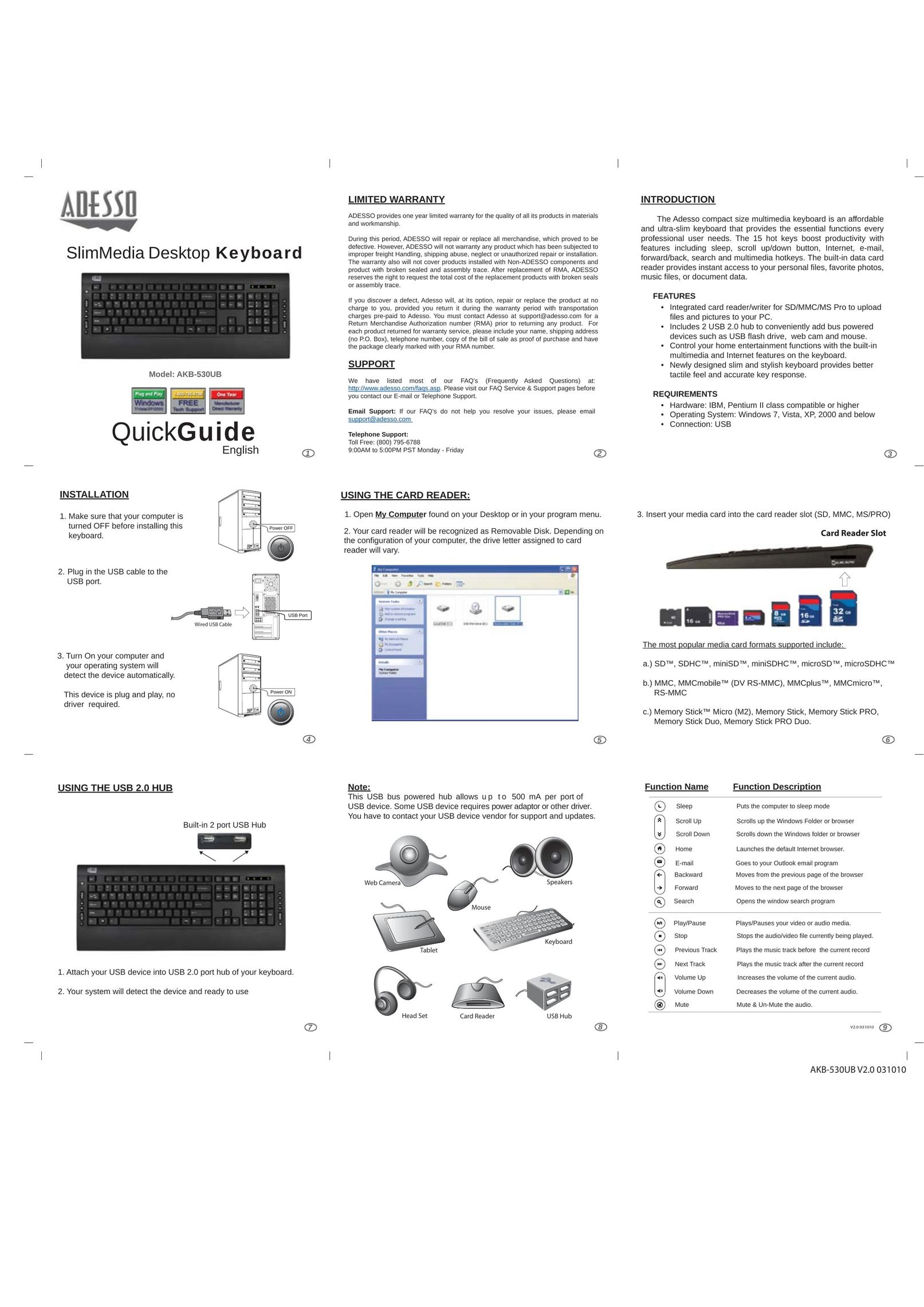 Adesso AKB-530UB Computer Keyboard User Manual