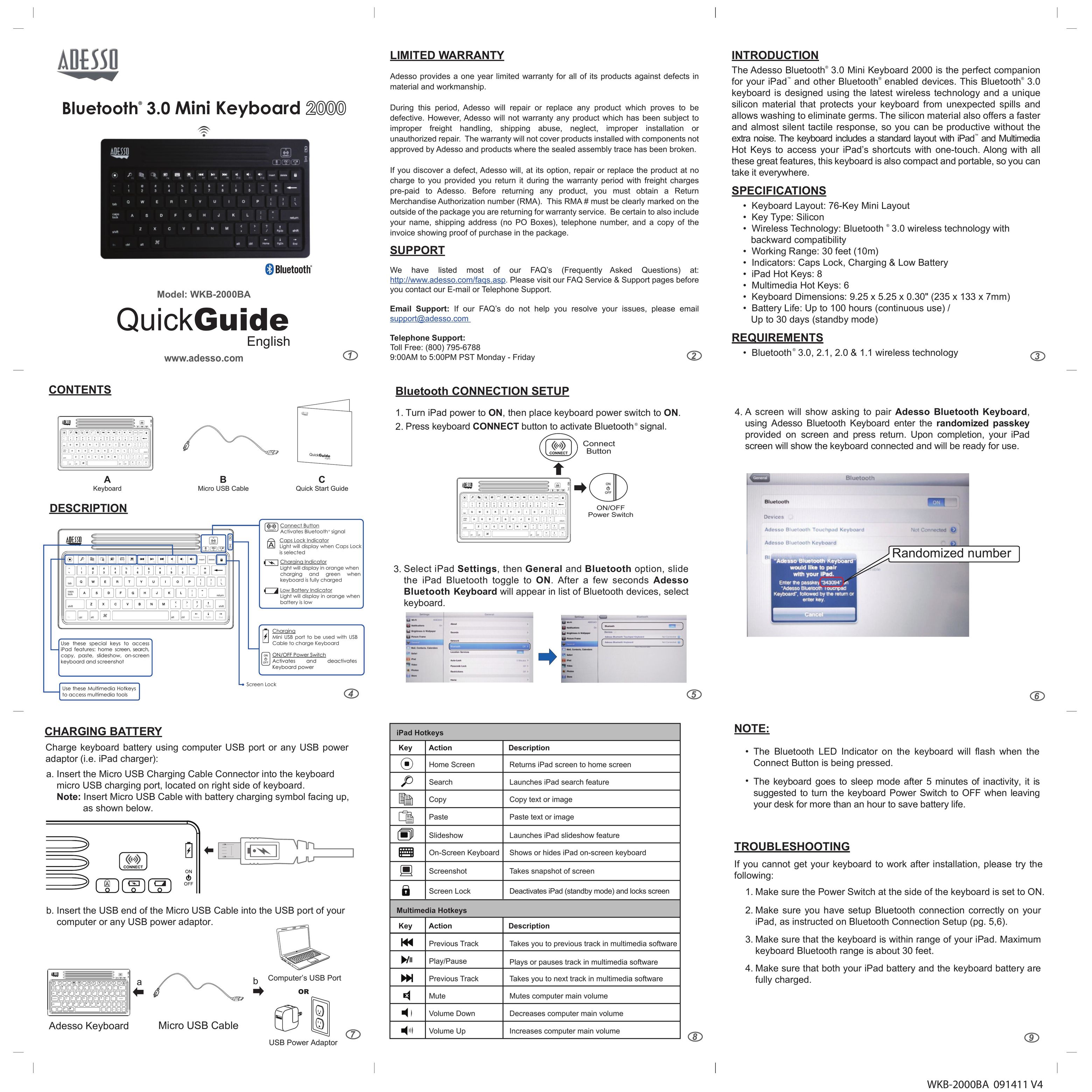Adesso WKB-2000BA Computer Keyboard User Manual