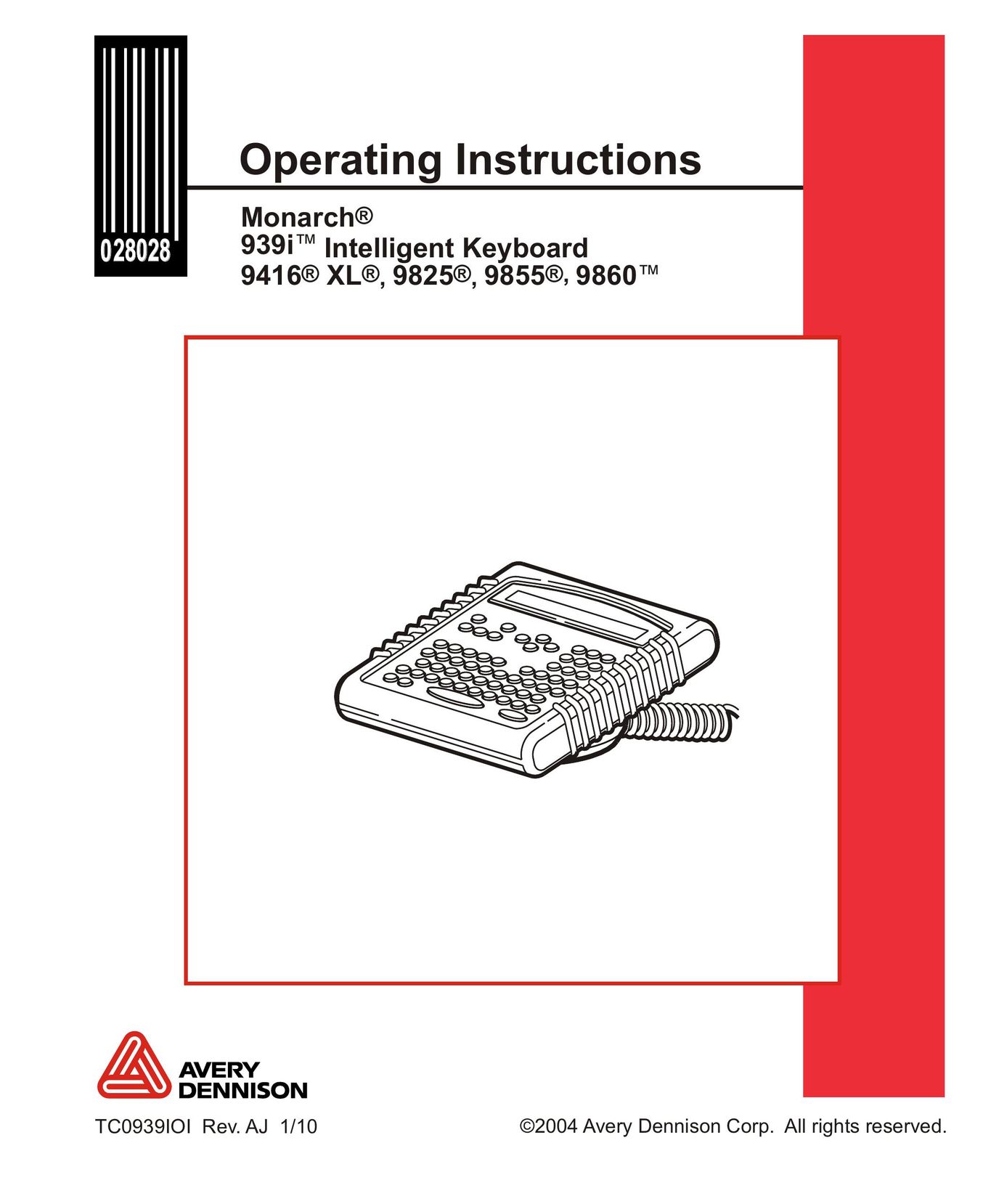 Avery 939I Computer Keyboard User Manual