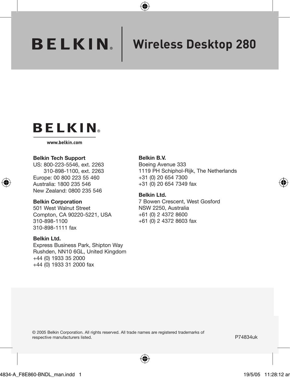 Belkin F8E860-BNDL Computer Keyboard User Manual