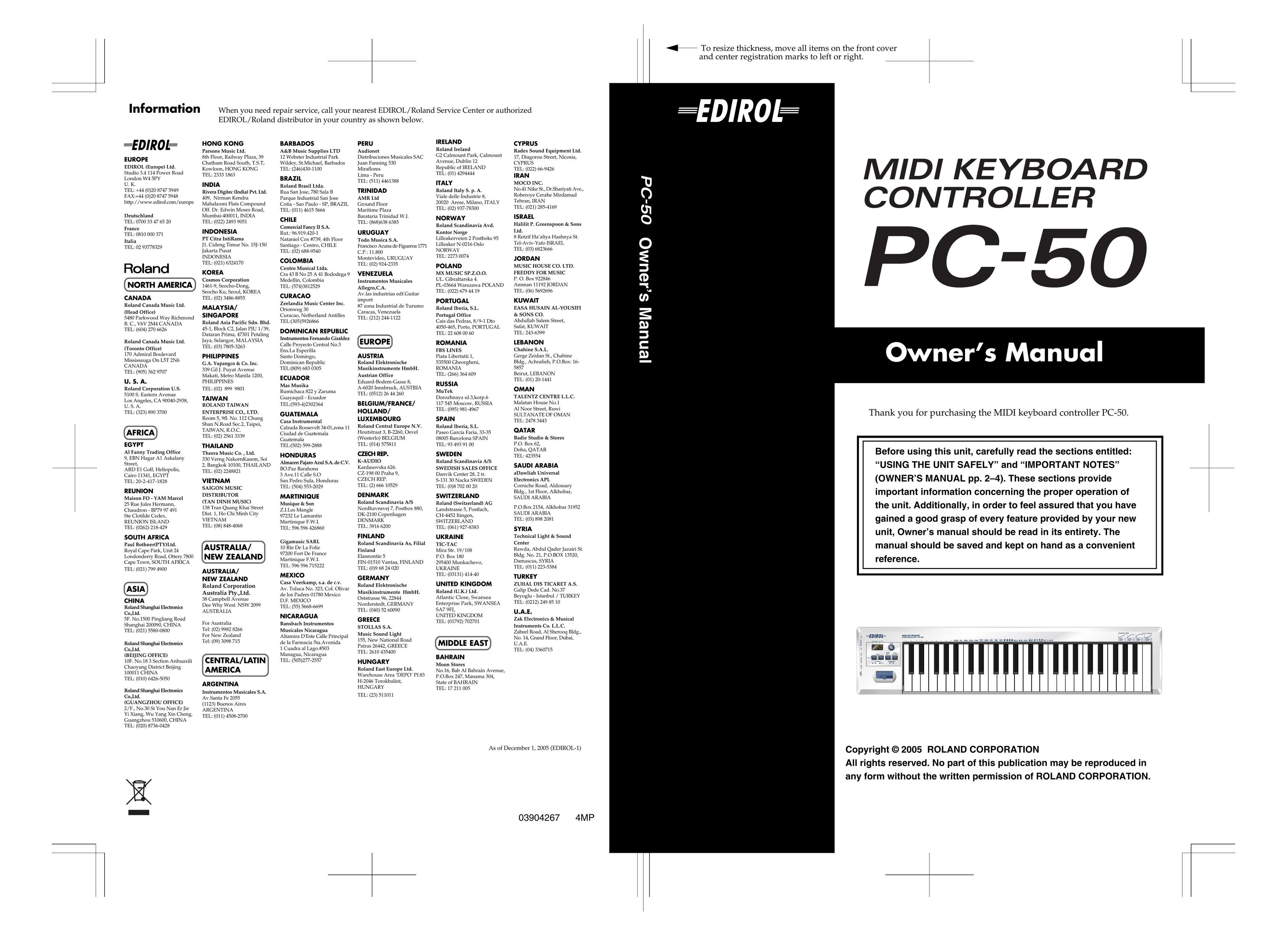 Edirol PC-50 Computer Keyboard User Manual