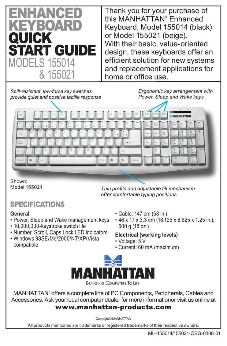 Manhattan Computer Products 155014 Computer Keyboard User Manual