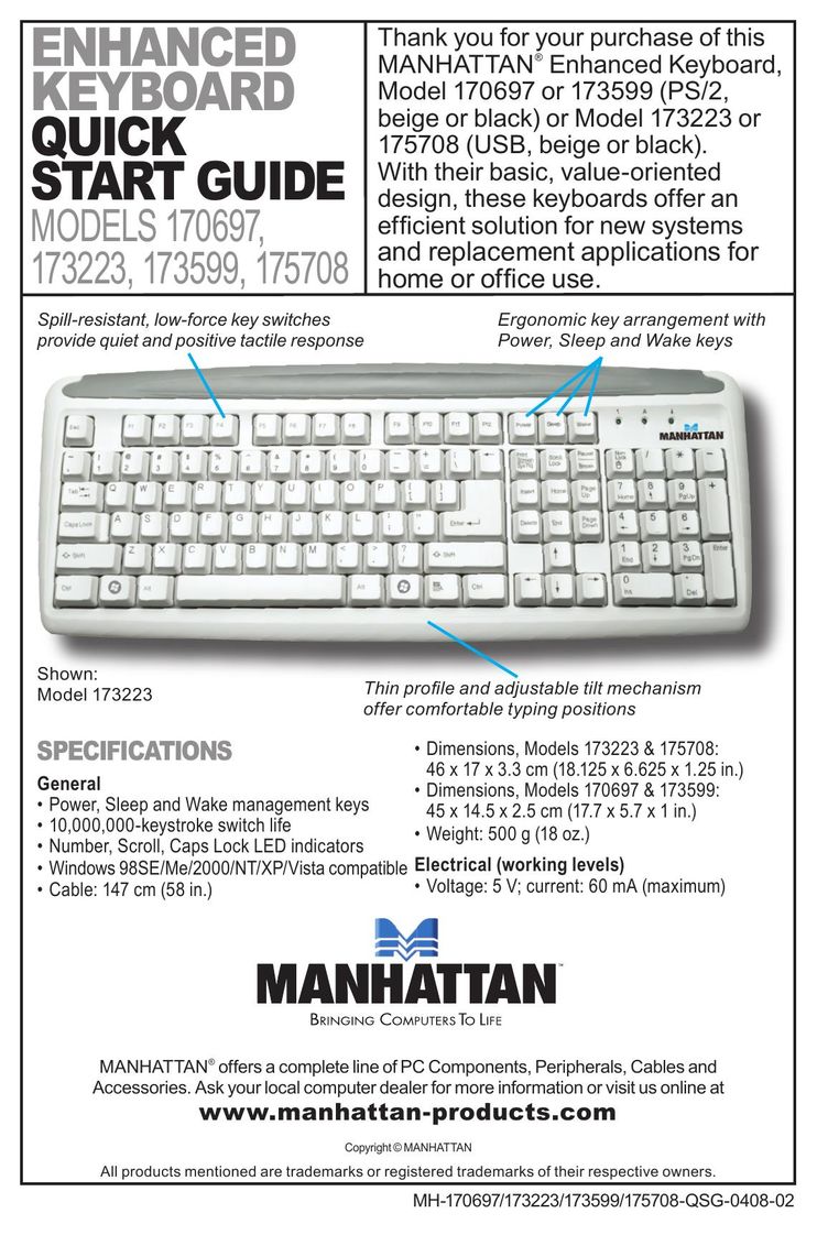 Manhattan Computer Products 170697 Computer Keyboard User Manual
