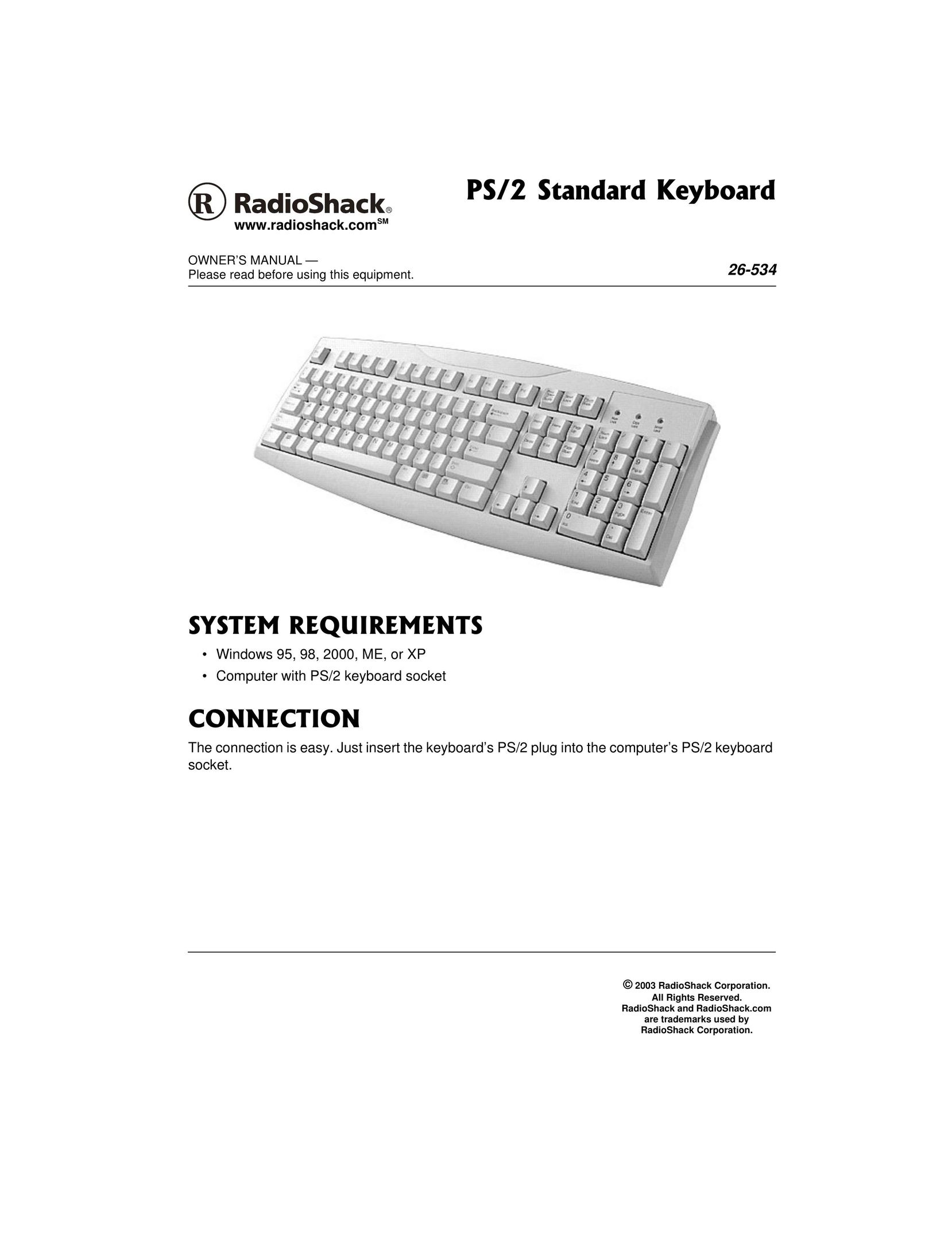 Radio Shack 26-534 Computer Keyboard User Manual