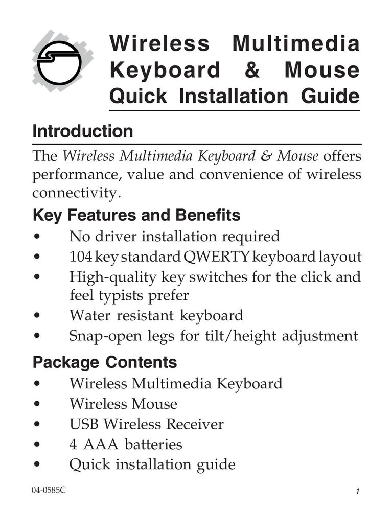 SIIG 04-0585C Computer Keyboard User Manual