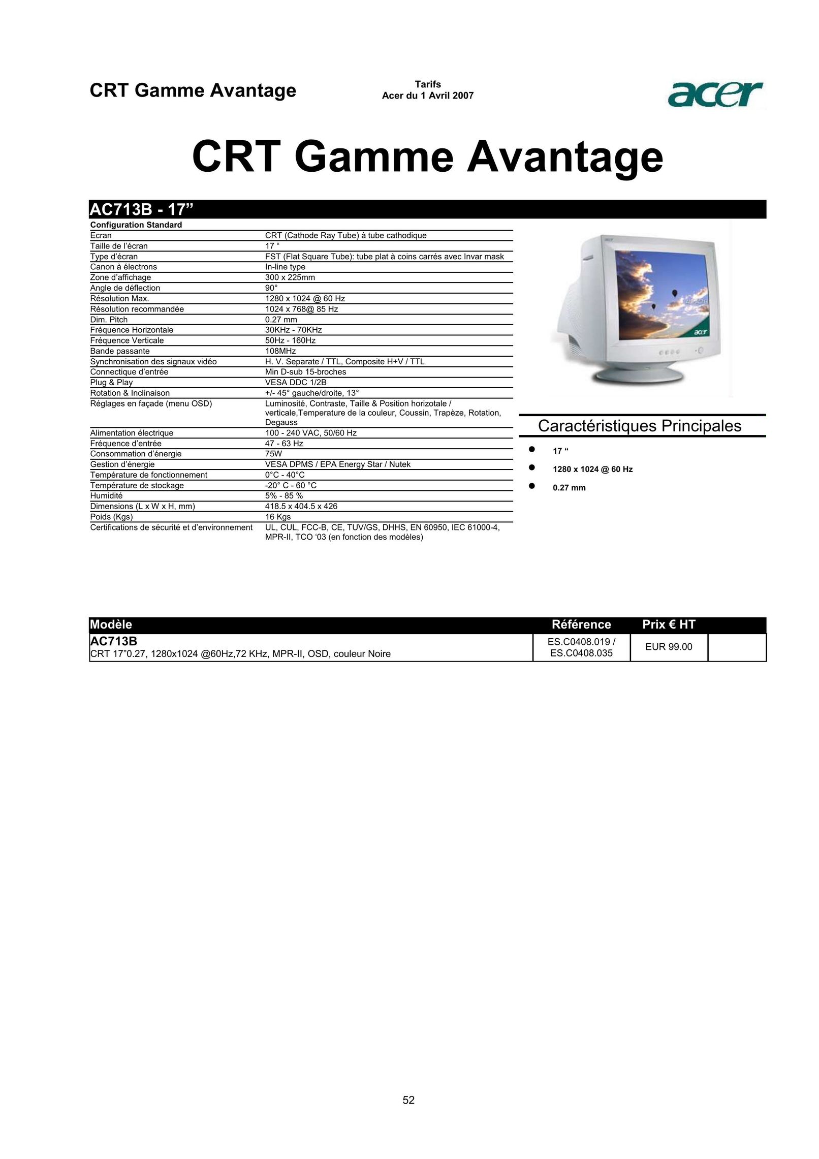 Acer AC713B-17 Computer Monitor User Manual