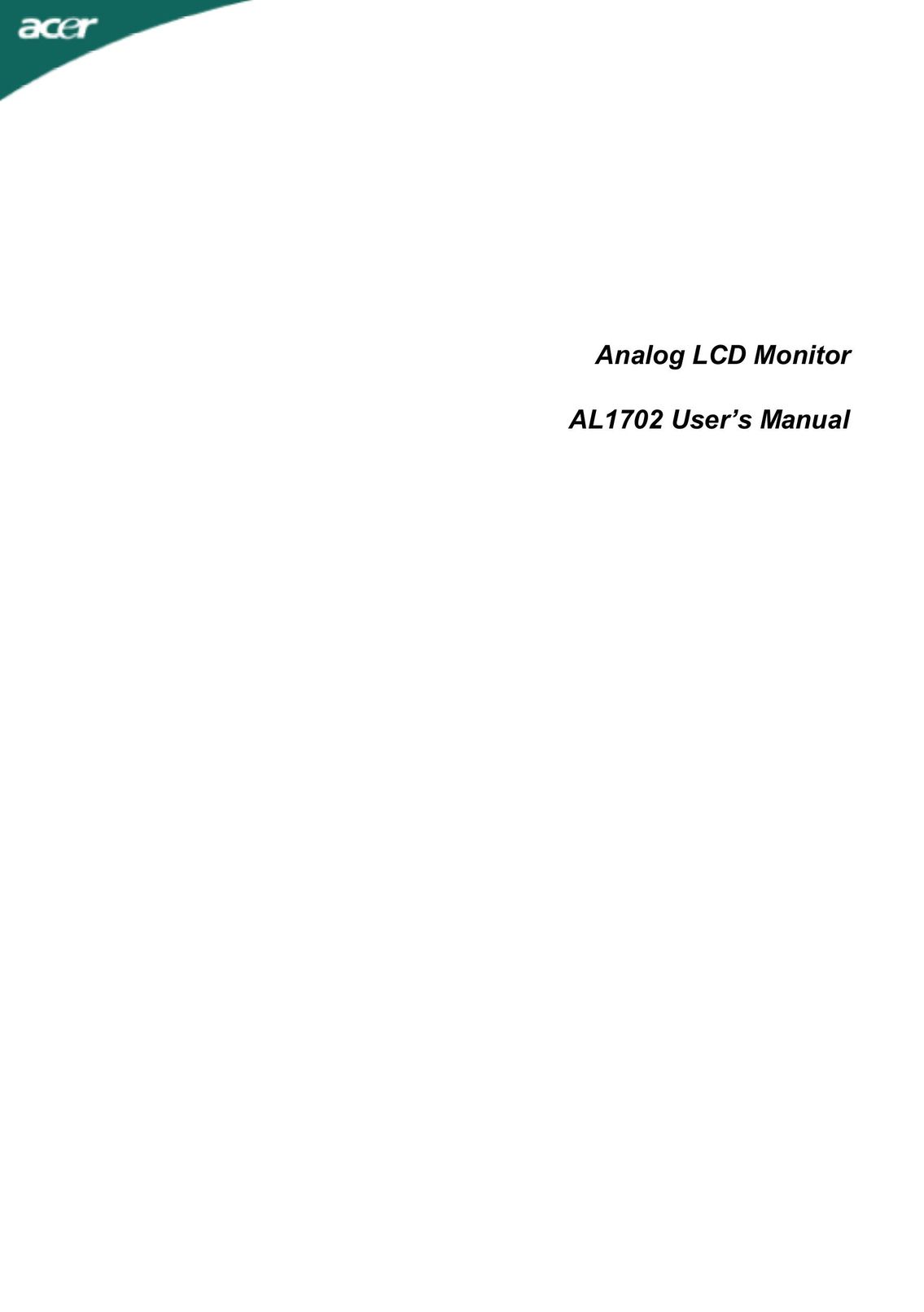 Acer AL1702 Computer Monitor User Manual