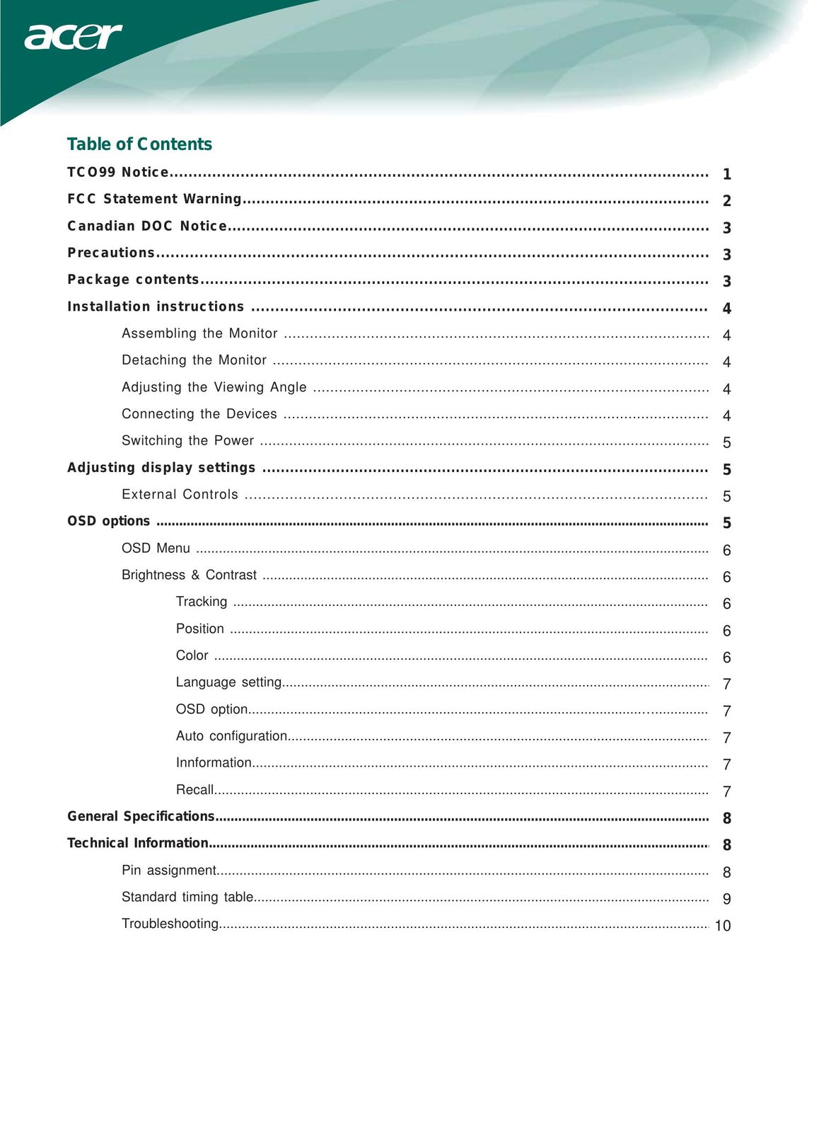 Acer AL1713bm Computer Monitor User Manual