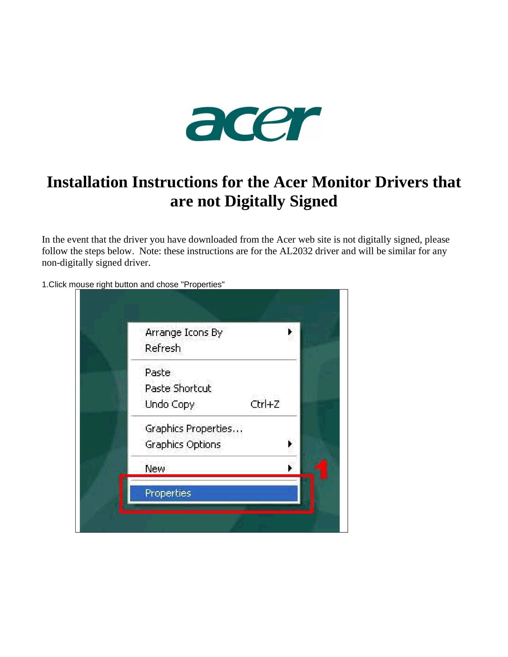 Acer AL2032 Computer Monitor User Manual