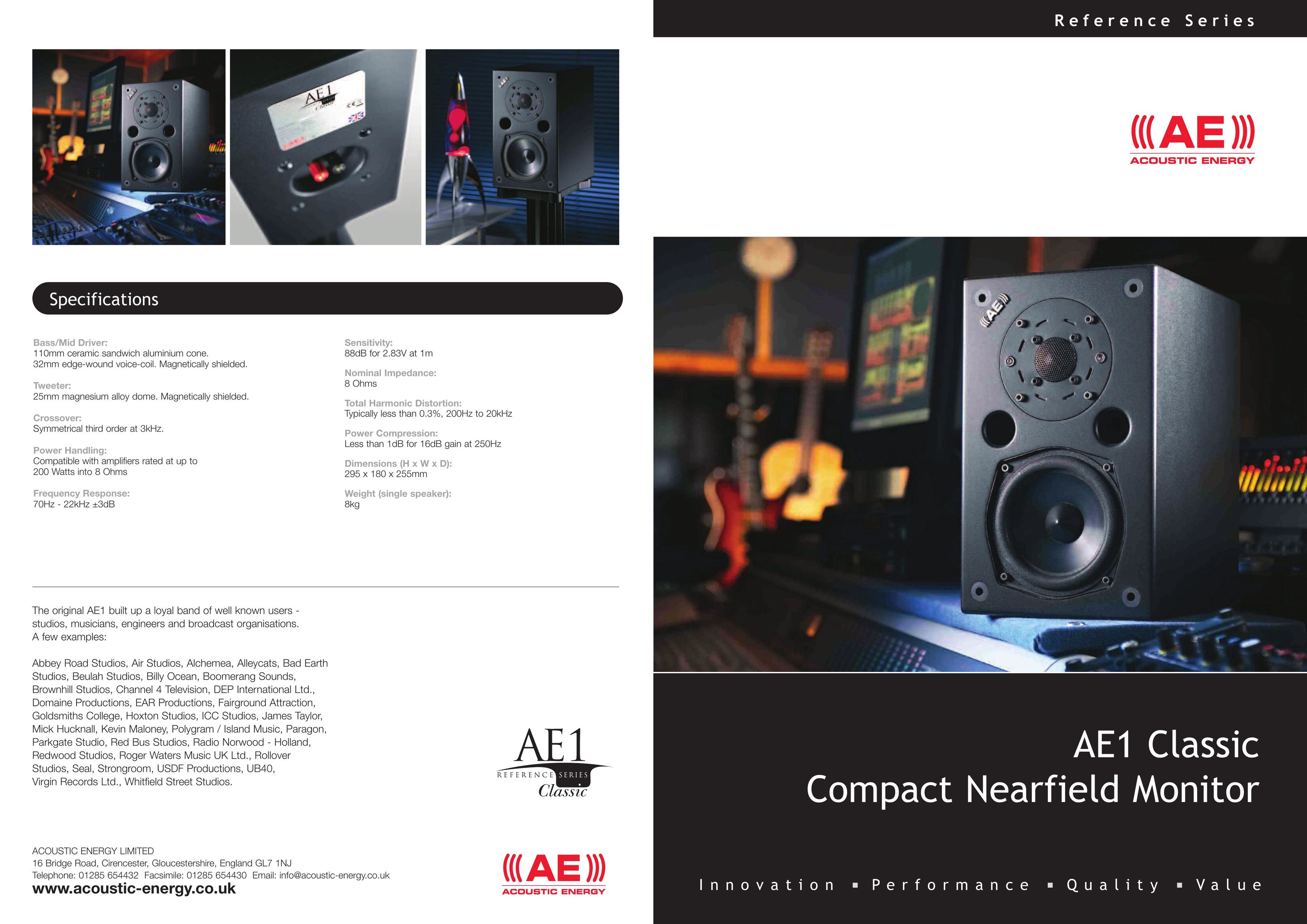 Acoustic Energy AE1 Classic Computer Monitor User Manual