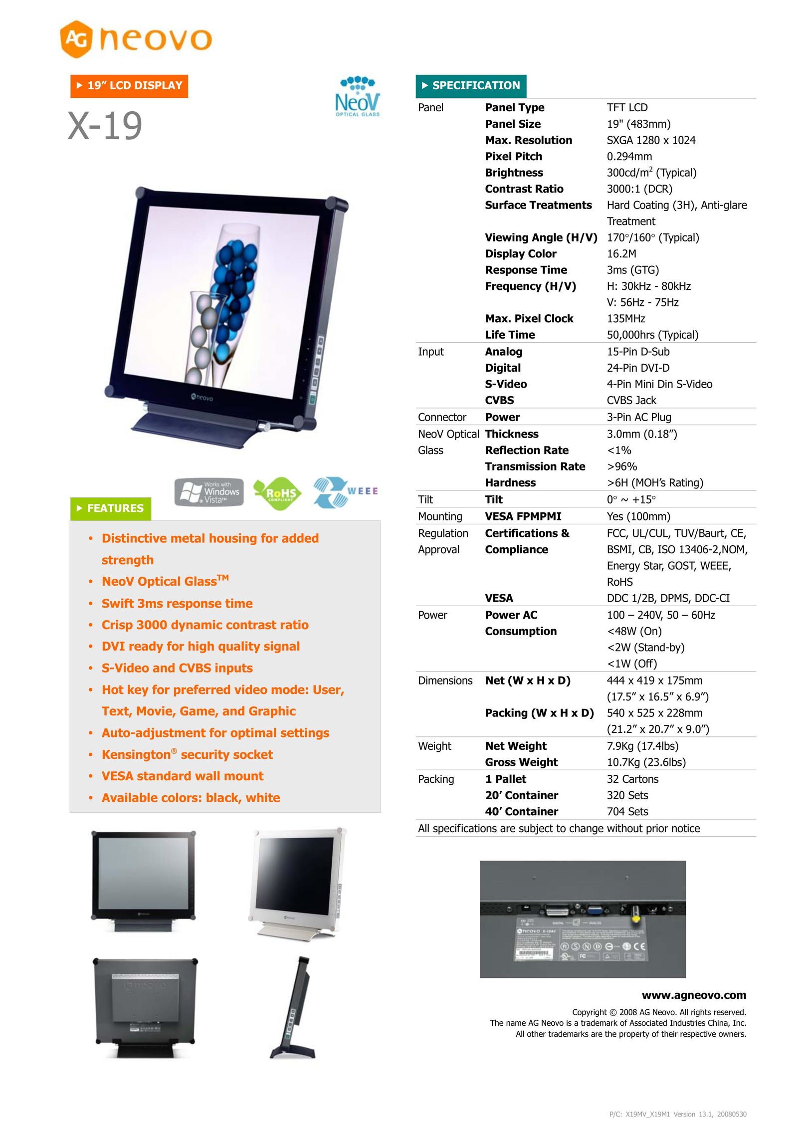 AG Neovo X-19 Computer Monitor User Manual