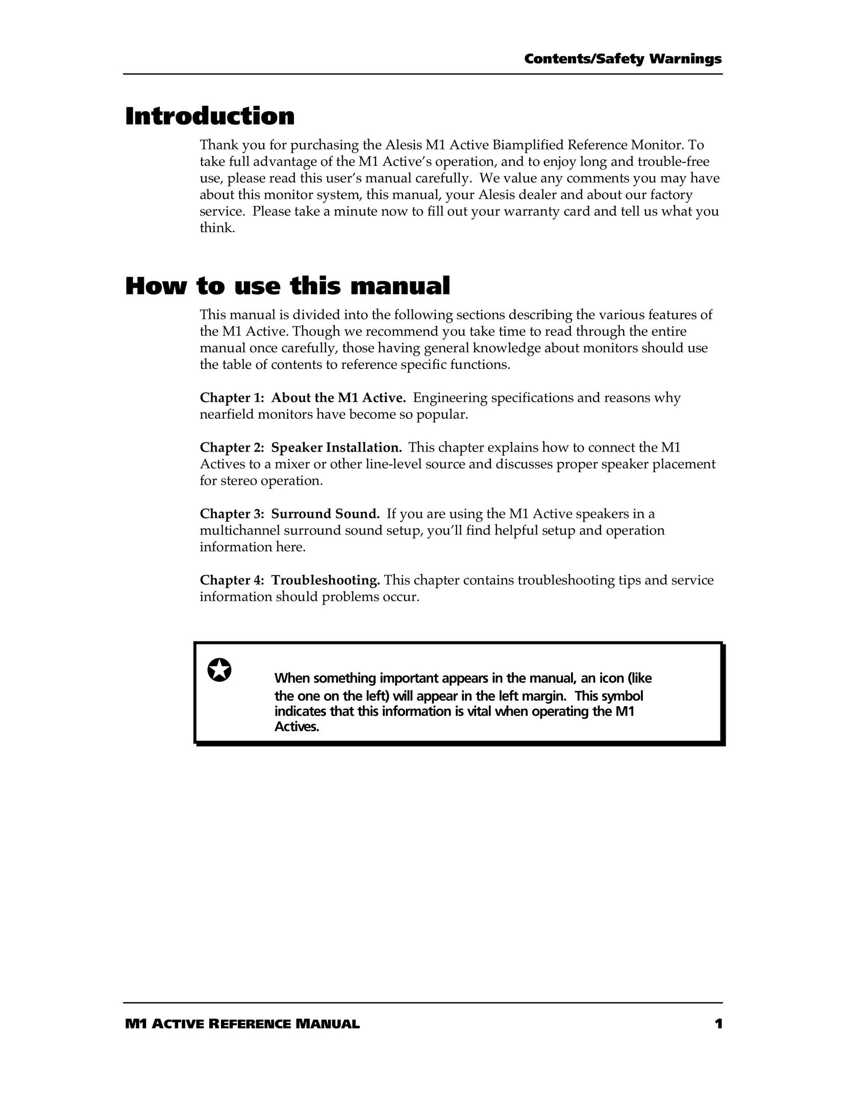 Alesis M1 Computer Monitor User Manual