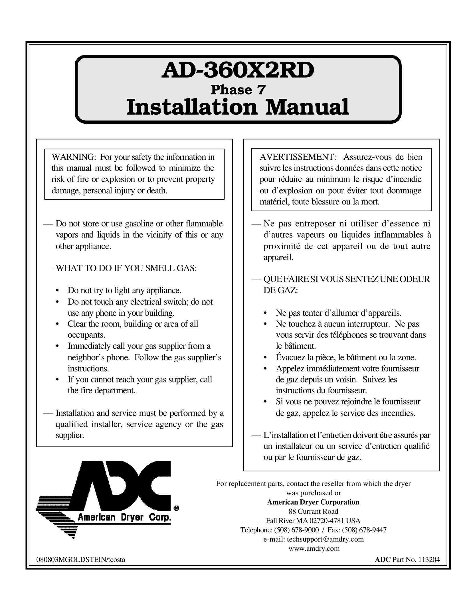 American Dryer Corp. AD-360X2RD Computer Monitor User Manual