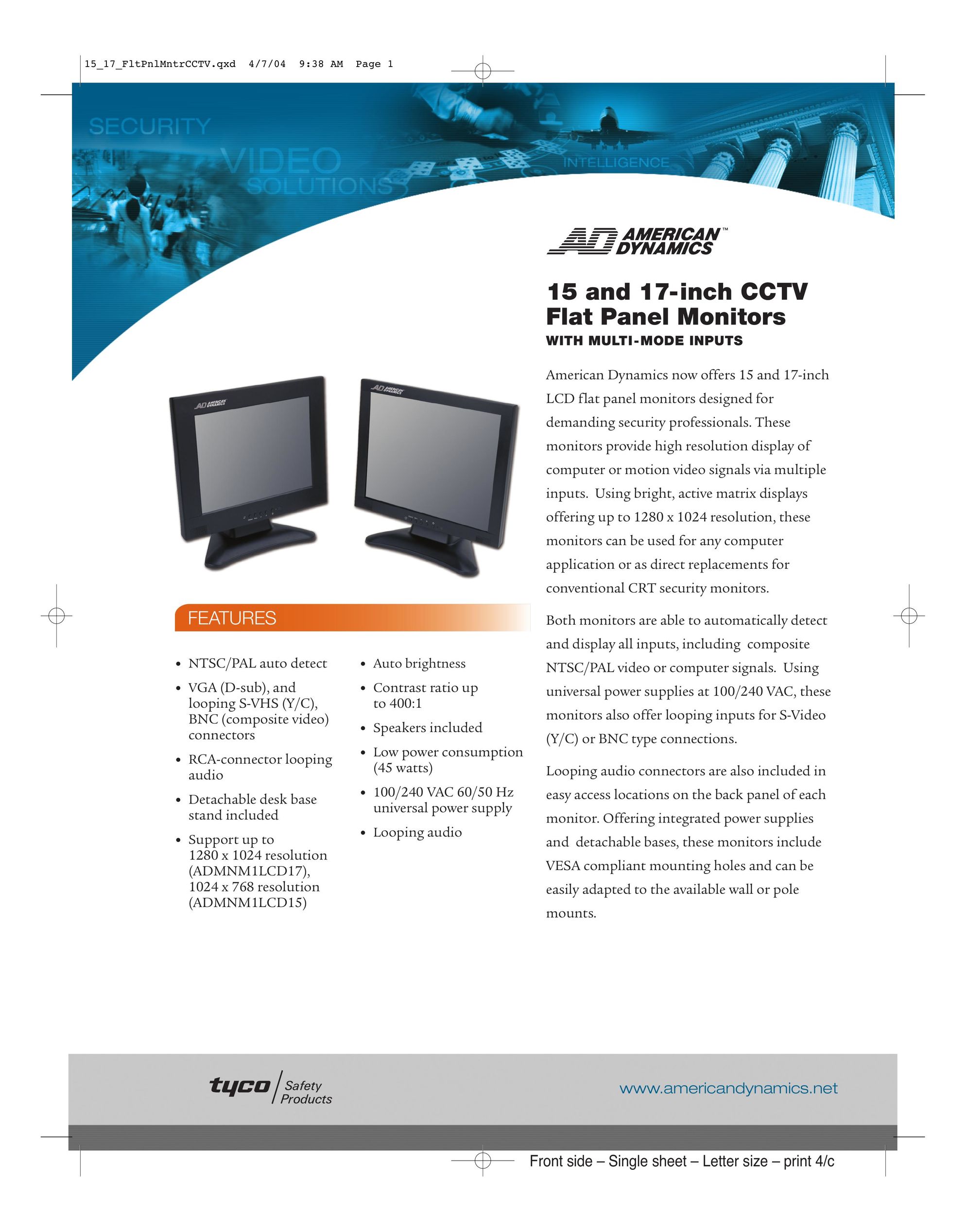 American Dynamics 15 and 17-inch CCTV Computer Monitor User Manual
