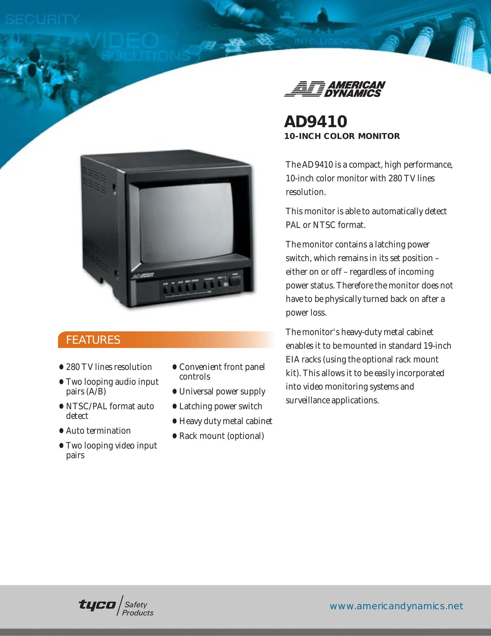 American Dynamics AD9410 Computer Monitor User Manual