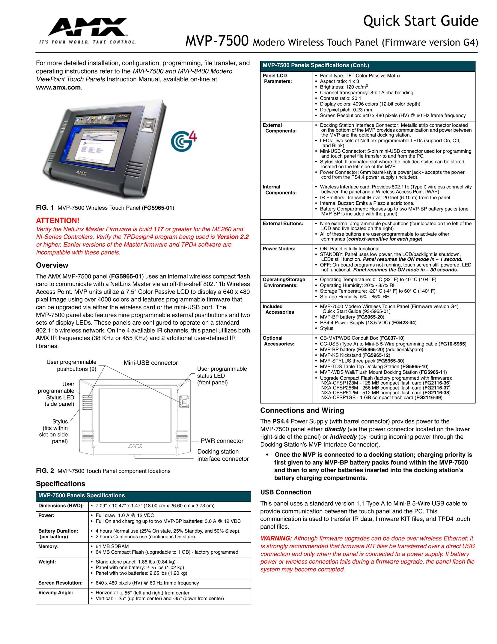 AMX MVP-7500 Computer Monitor User Manual