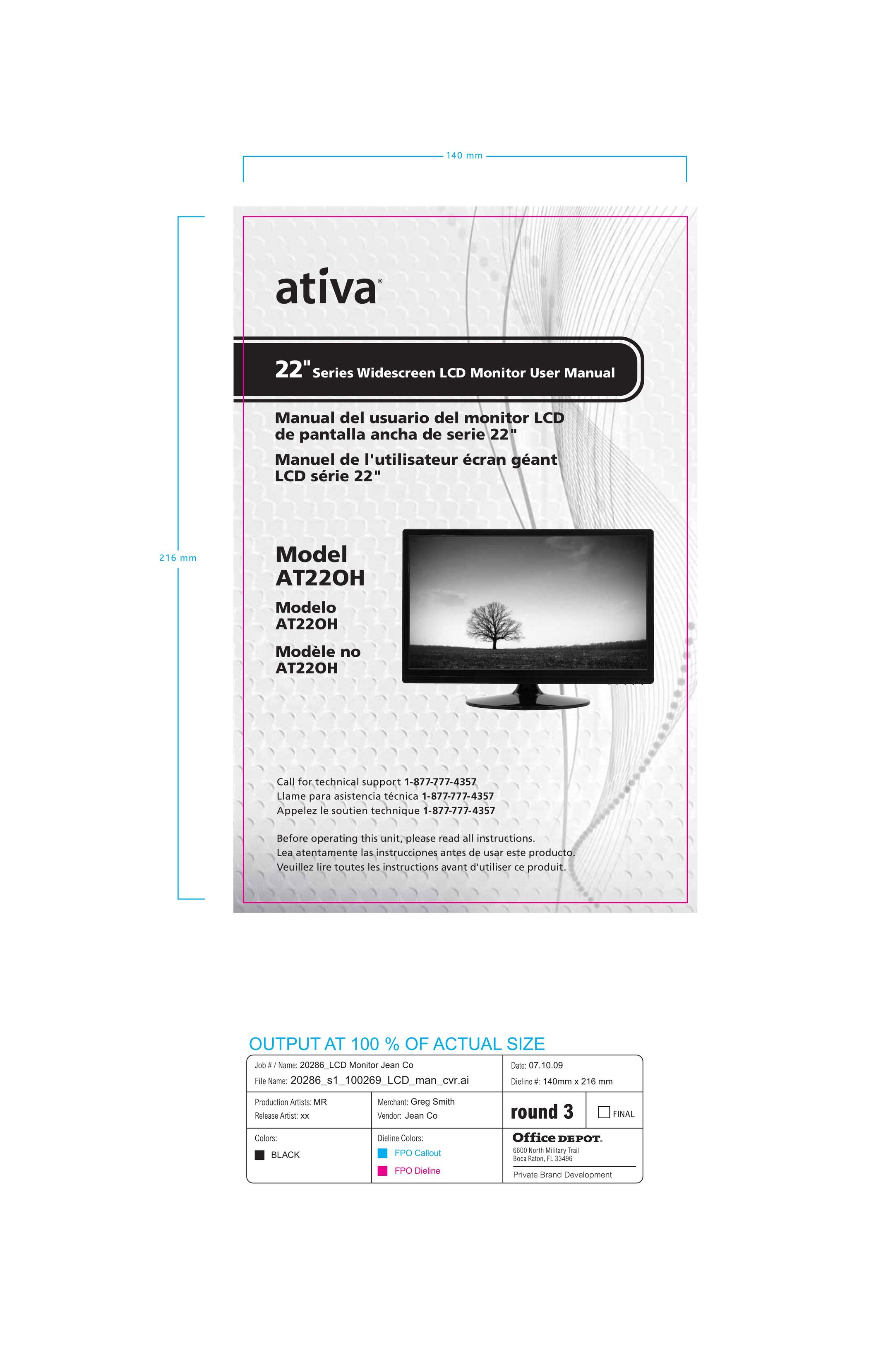 Ativa AT22OH Computer Monitor User Manual