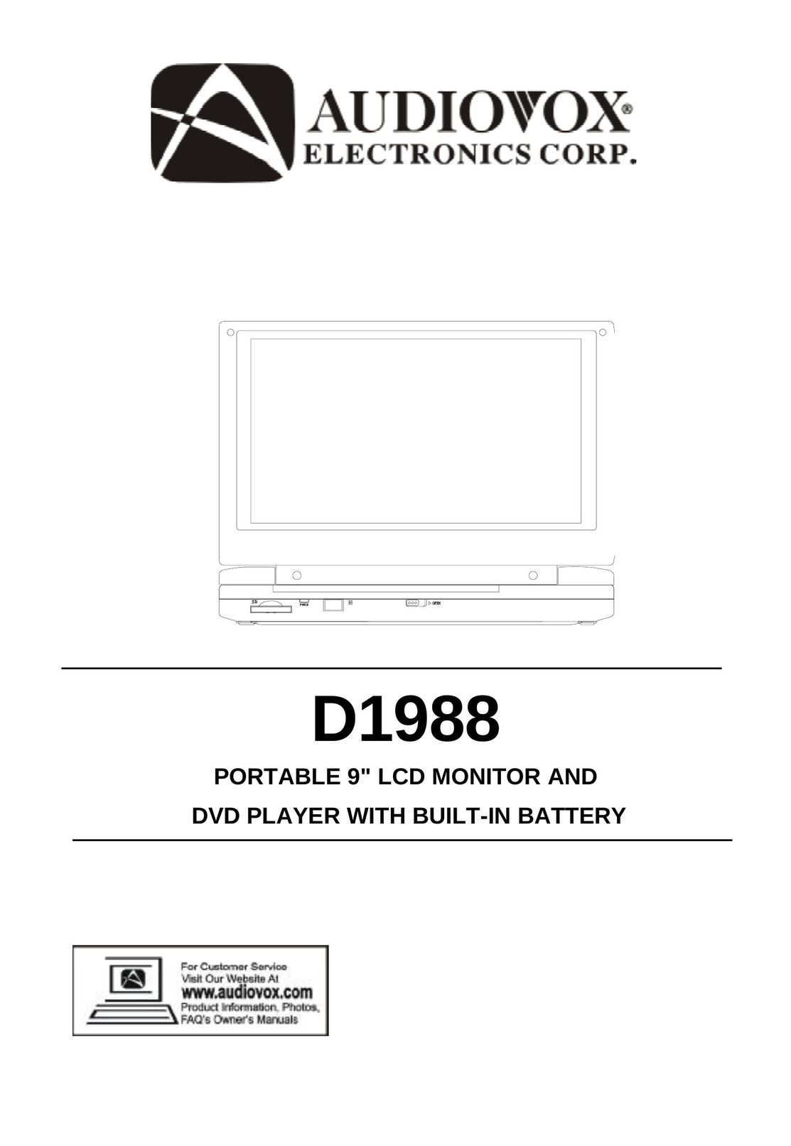 Audiovox D1988 Computer Monitor User Manual