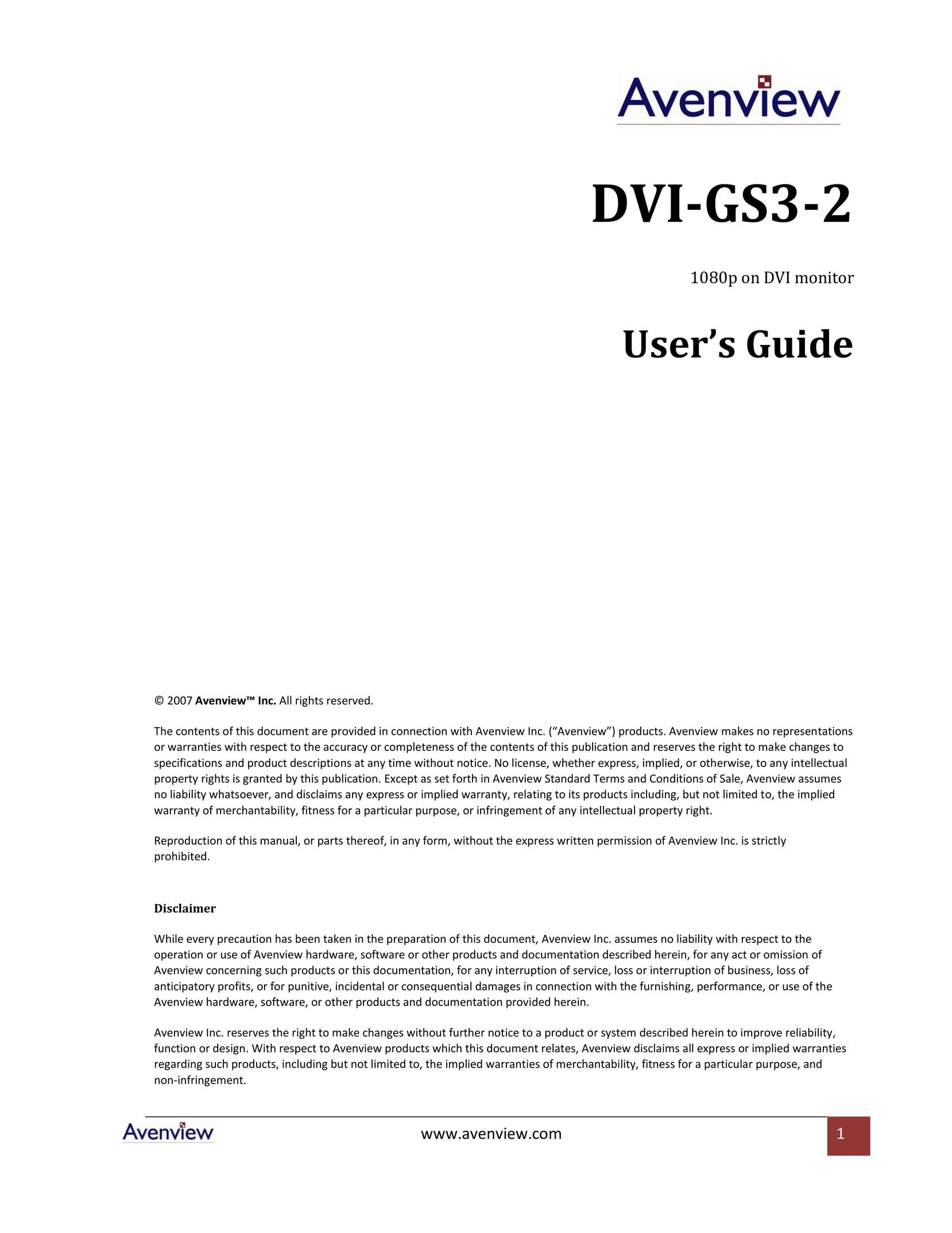 Avenview DVI-GS3-2 Computer Monitor User Manual