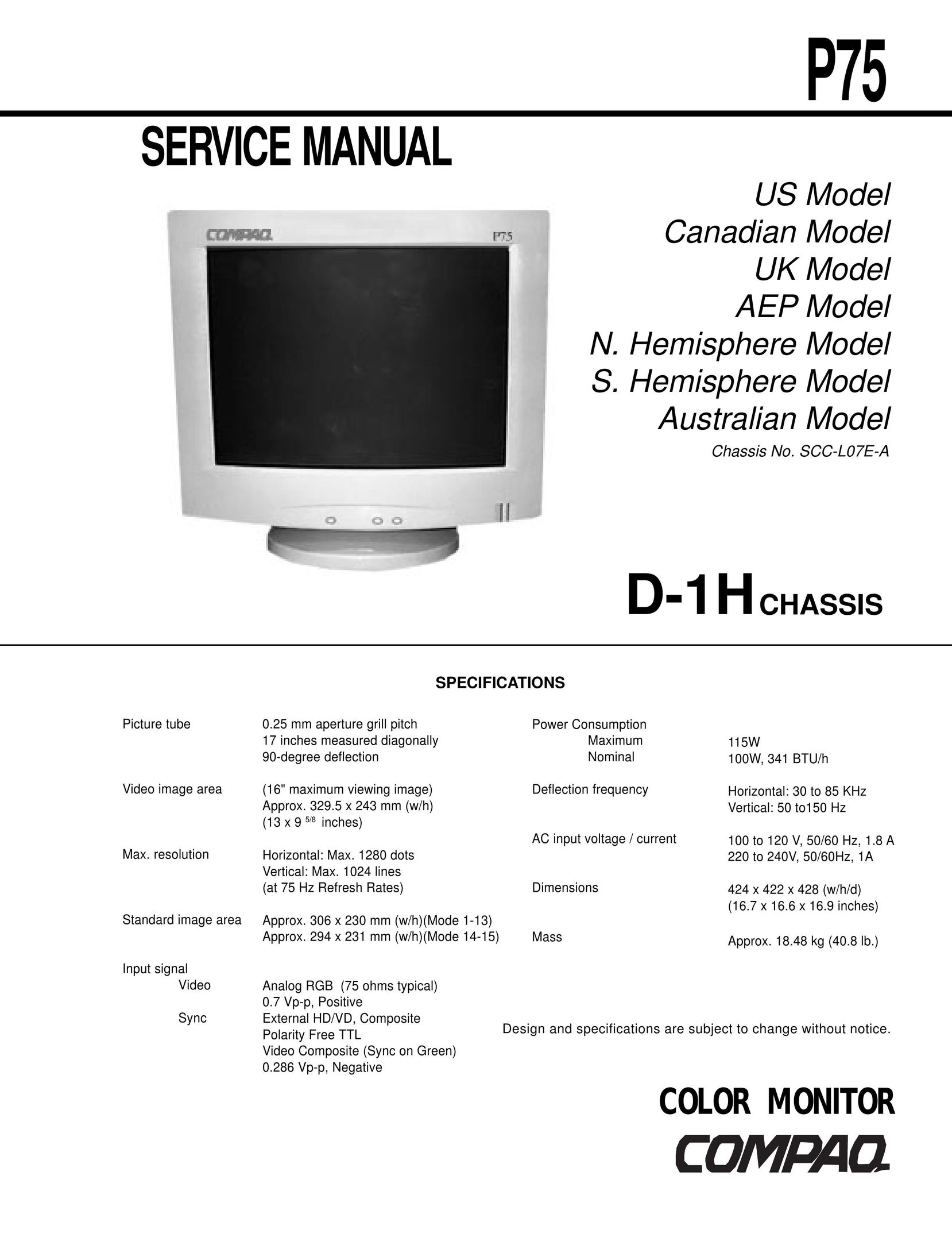 Compaq D-1H Computer Monitor User Manual