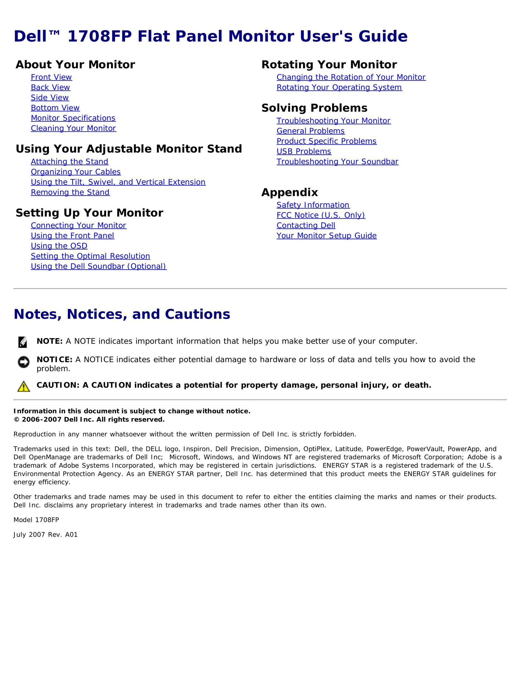 Dell 1708FP Computer Monitor User Manual