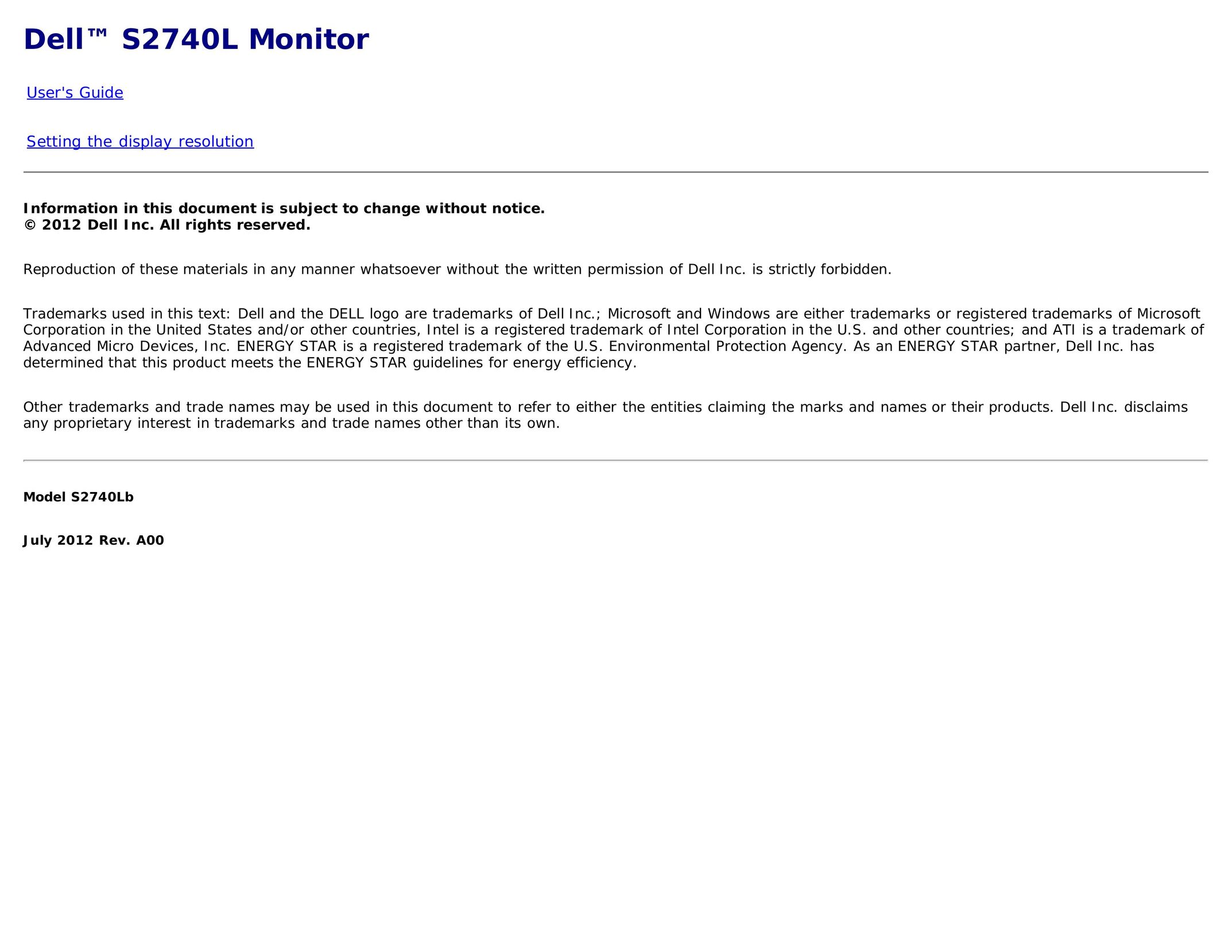 Dell 225-3894 Computer Monitor User Manual