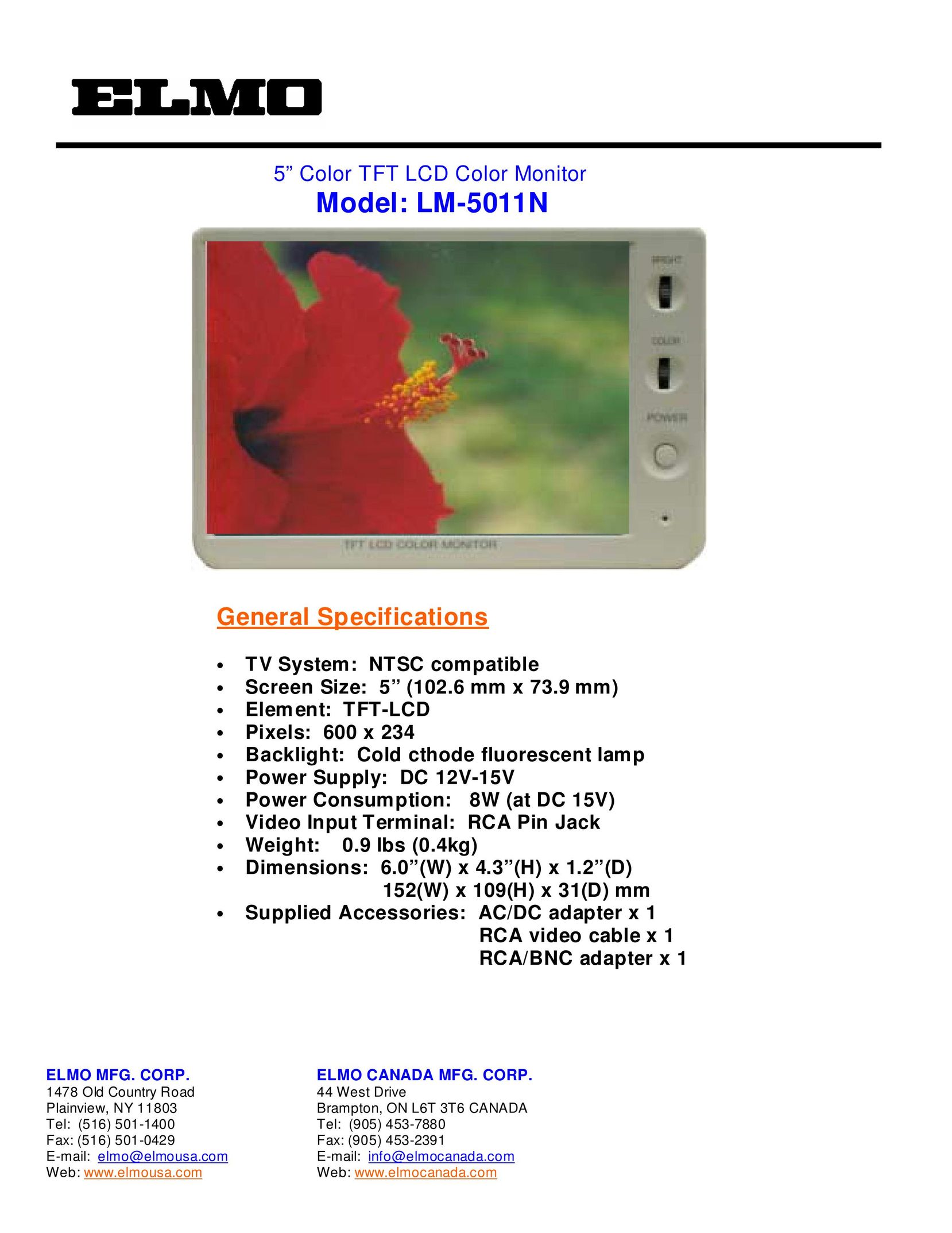 Elmo LM-5011N Computer Monitor User Manual