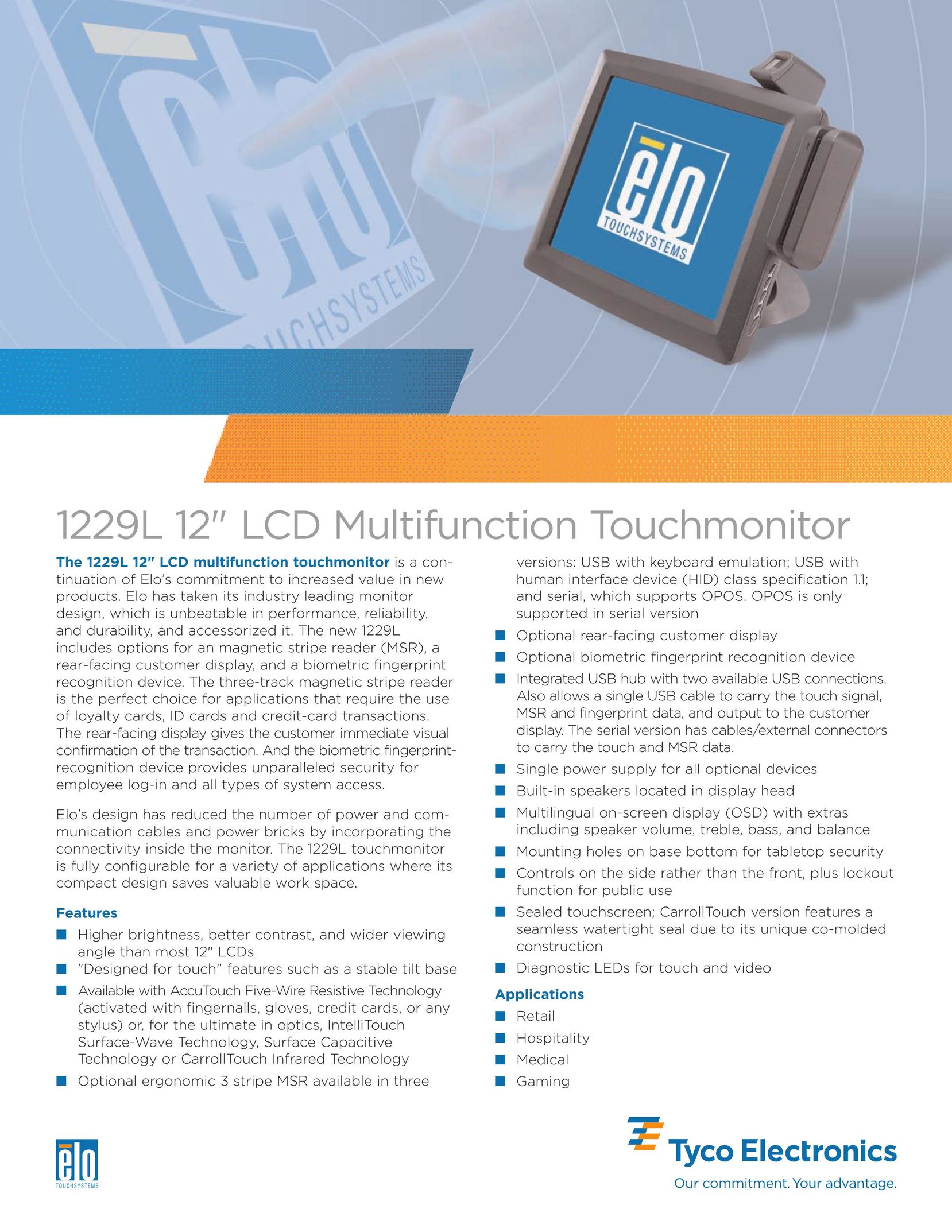 Elo TouchSystems 1229L Computer Monitor User Manual