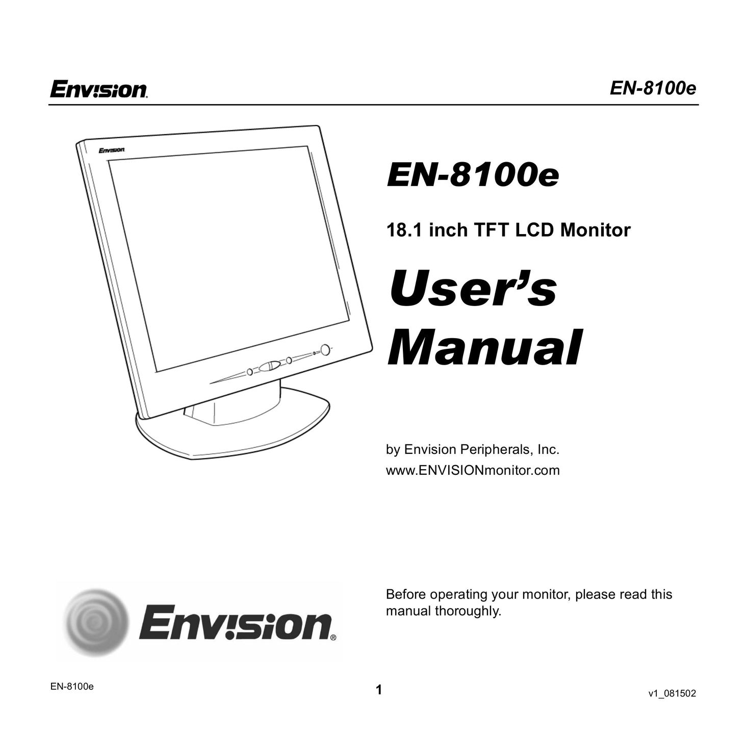 Envision Peripherals EN-8100E Computer Monitor User Manual